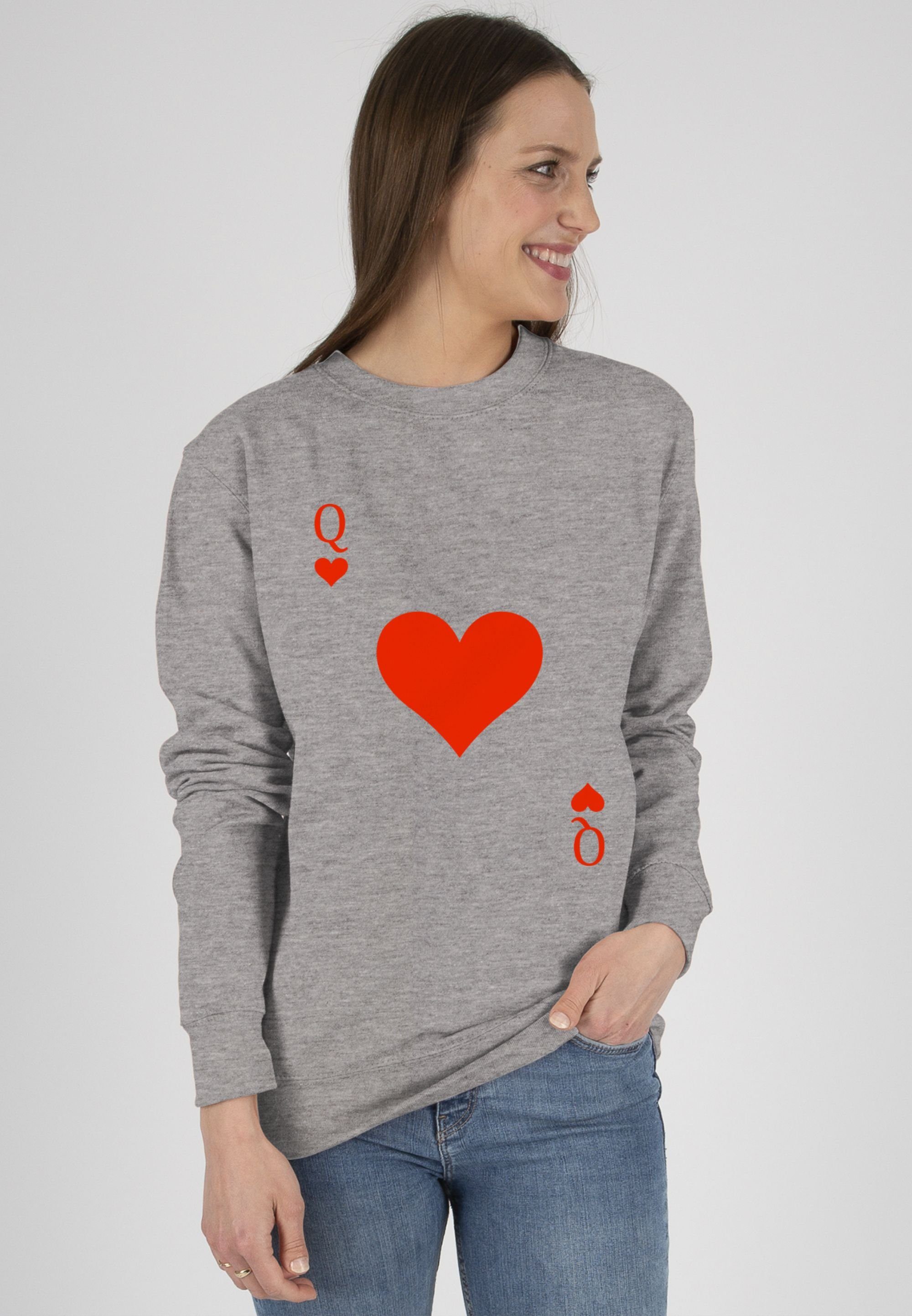 Queen Karneval meliert Herz Fasching Grau Spielkarte & Königin Rot Kartenspiel Dame Sweatshirt (1-tlg) Shirtracer Karneval 3 -