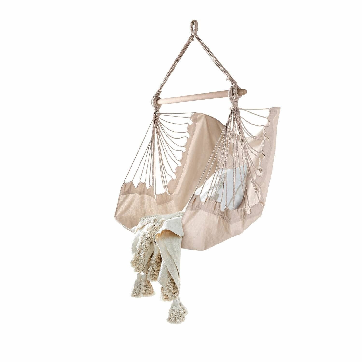 Mirabeau Gartensessel entspannender Hängesessel Leano mit stabiler Birkenholzstrebe creme (mit Aufhängevorrichtung, strapazierfähigem Bezug & Kissen), Hängematte, Gartenhängesessel, Relaxsessel, B 100cm, H 130cm