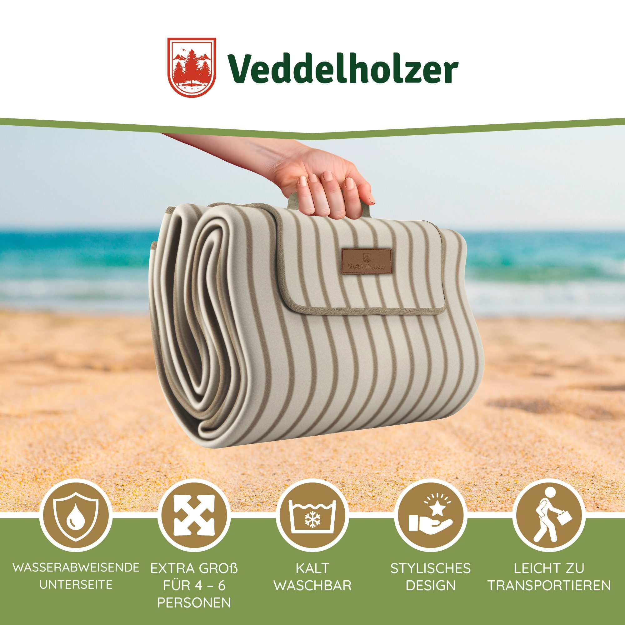 Picknickdecke Stranddecke 2 x 2 m Picknickmatte Isoliert Campingdecke Wasserdicht, Veddelholzer, Outdoor, Camping, Strand, Park, Festival