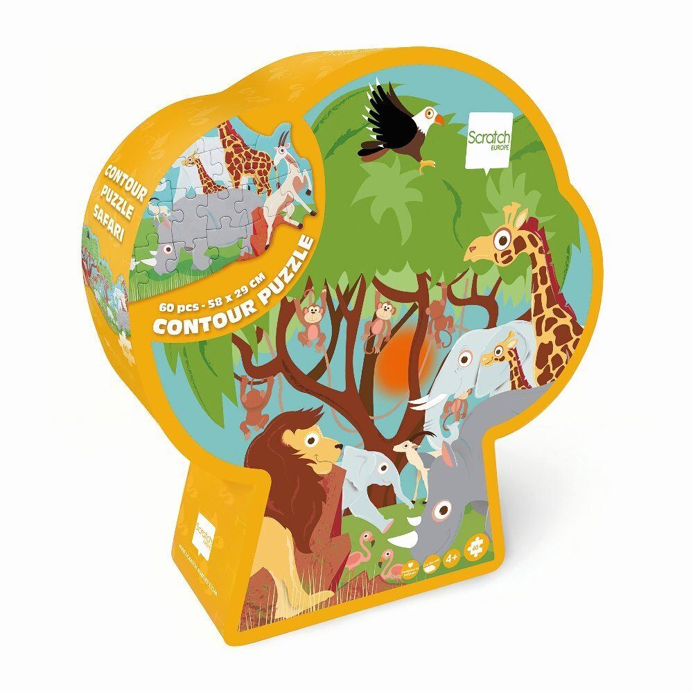 Carletto Puzzle SCRATCH - Konturpuzzle Safari 60 Teile, 60 Puzzleteile