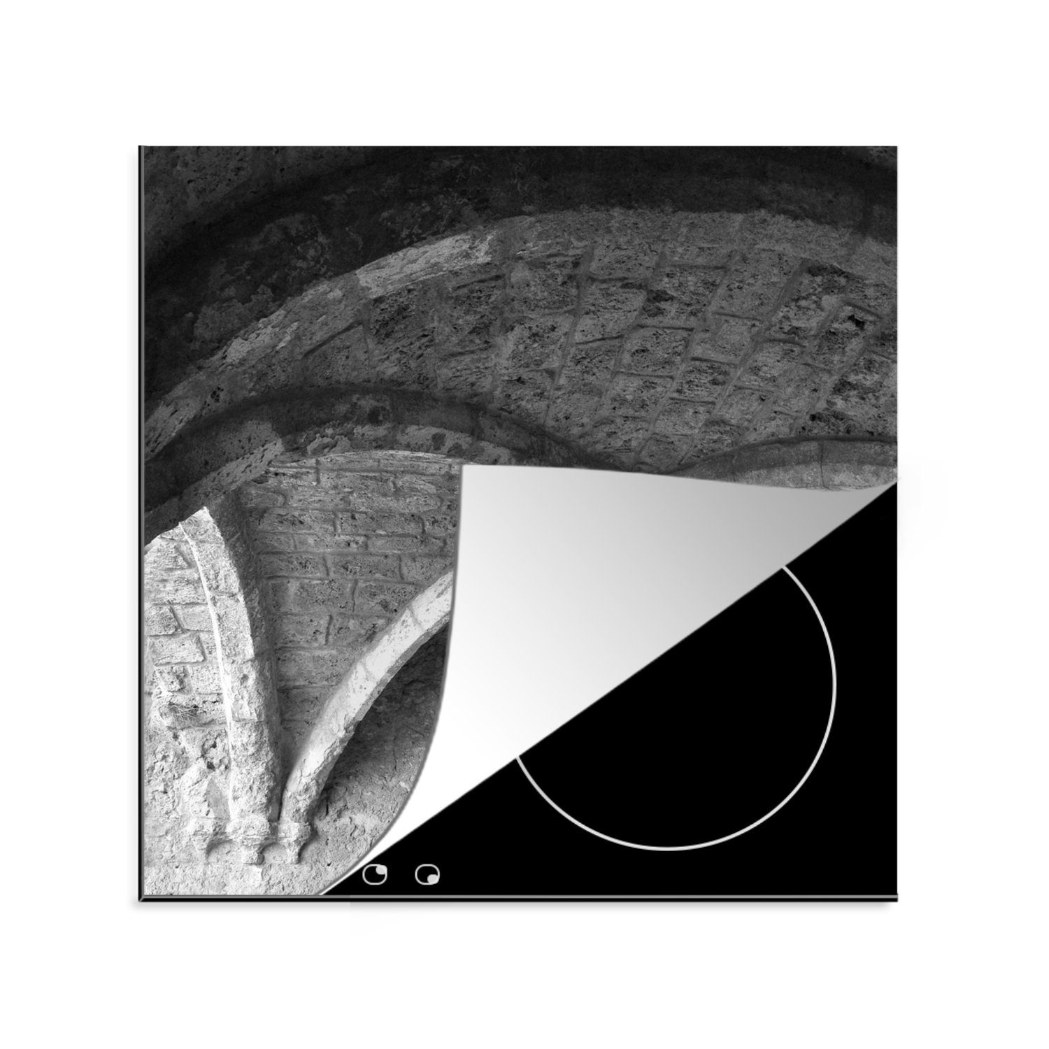 MuchoWow Herdblende-/Abdeckplatte Schwarz-weiße Abteibögen in Frankreich, Vinyl, (1 tlg), 78x78 cm, Ceranfeldabdeckung, Arbeitsplatte für küche