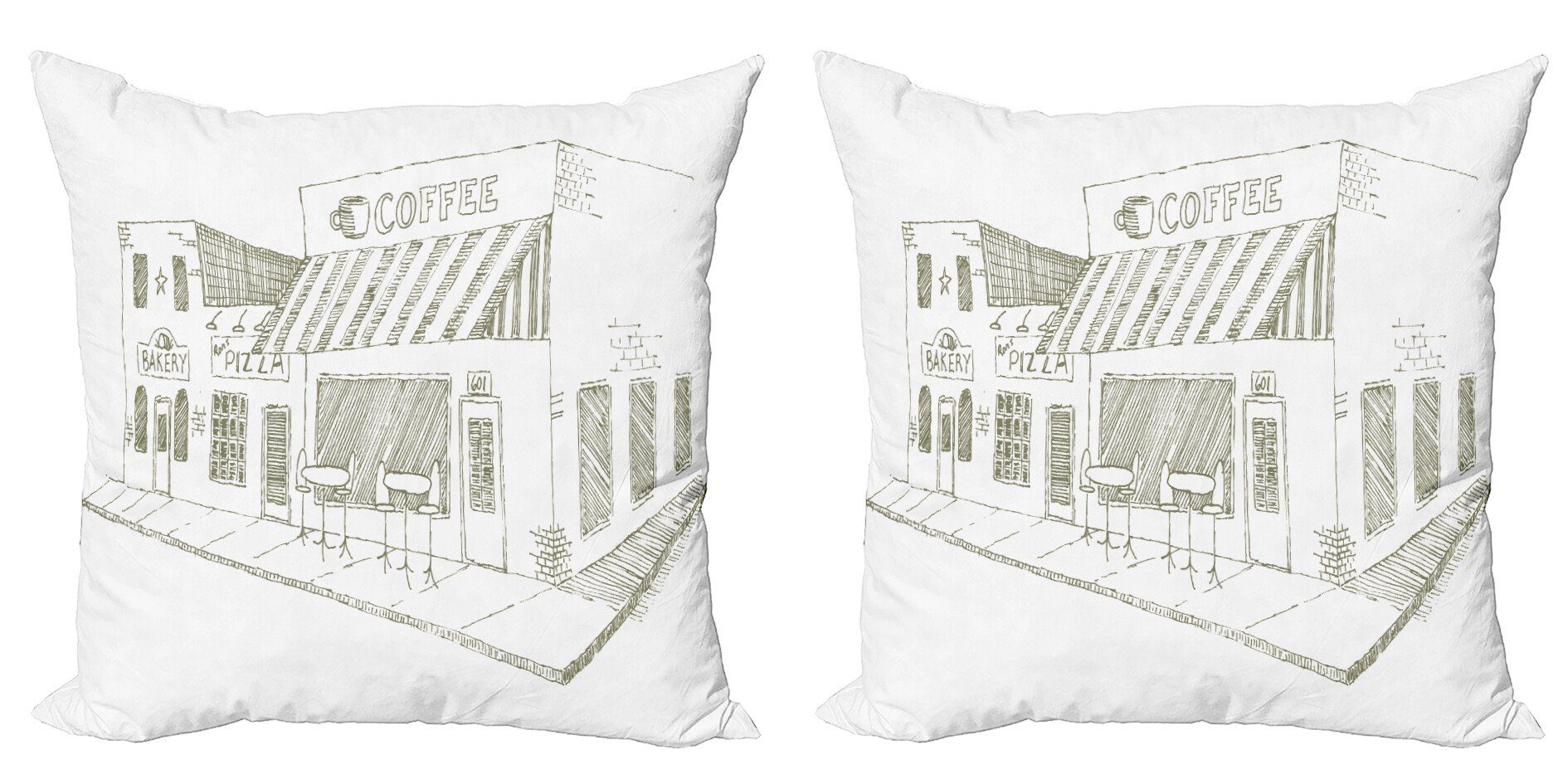 Kissenbezüge Modern Accent Doppelseitiger Digitaldruck, Abakuhaus (2 Stück), Kaffee Städtische Straßencafe Zeichnung