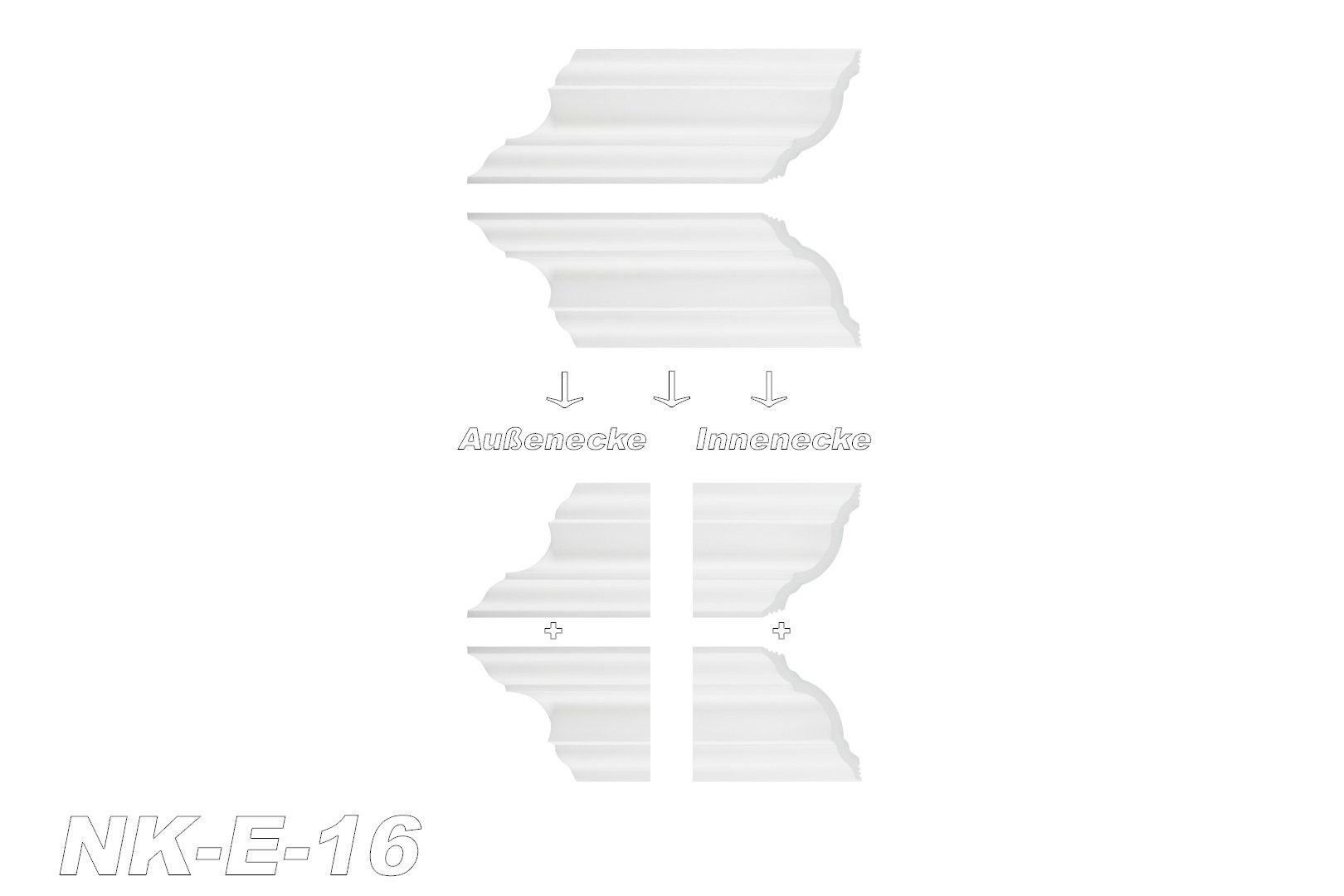 Thumbnail - marbet design Stuckleiste E-16, Innen- & Außenecke (1 Stück), XPS Styropor weiß - Deckenleisten Deckenabschlussleisten E...