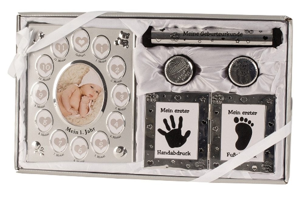 LB H&F Lilienburg Neugeborenen-Geschenkset Neugeborenen-Geschenkset Geburt Baby Taufe Babyset Geschenk Set silber (Fotorahmen Bilderrahmen silber neutral Aufbewahrung Geburtsurkunde XL Zahndose Haardose Geburt Mitbringsel Geschenk Geschenkbox Babygeschenk erstes Jahr Babyparty Taufgeschenk, Geschenkset) Geschenkidee Eltern Bilderrahmen Junge Mädchen Milchzähne Box