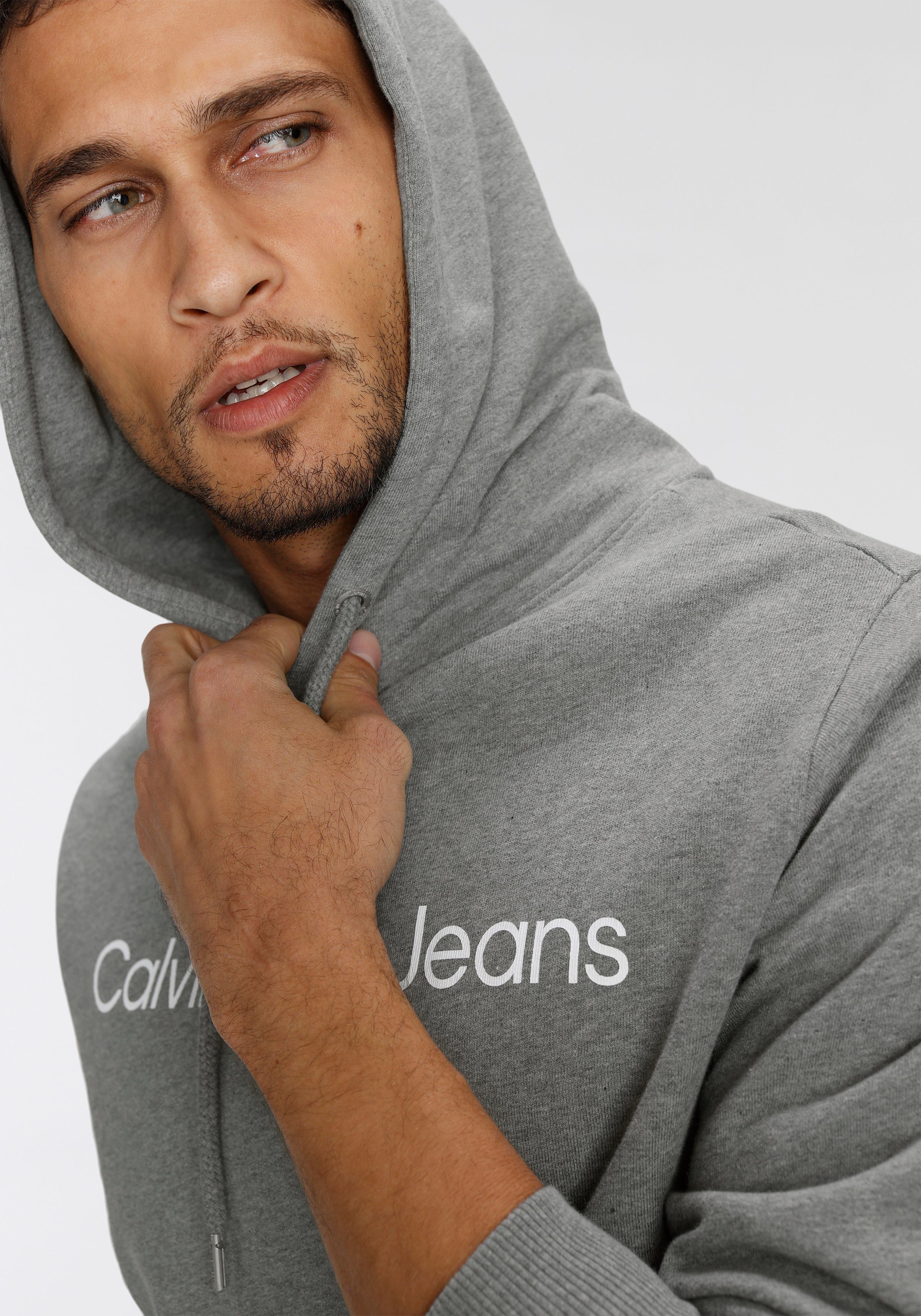 Calvin Klein Jeans Kapuzensweatshirt CORE Mid Heather INSTITUTIONAL HOODIE LOGO Grey