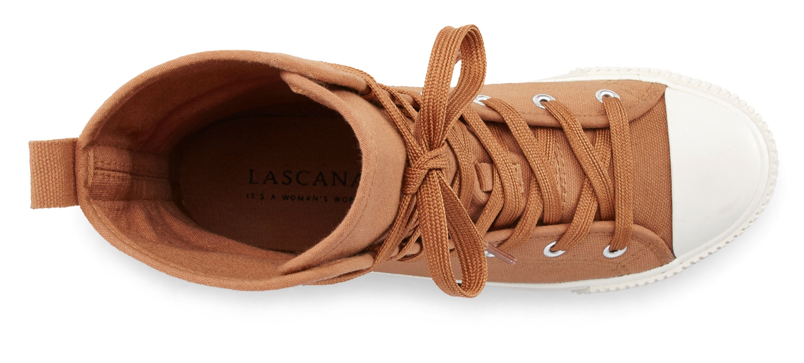LASCANA Stiefelette im Combat Look, High Top Sneaker, Schnürschuh, Textil-Boots