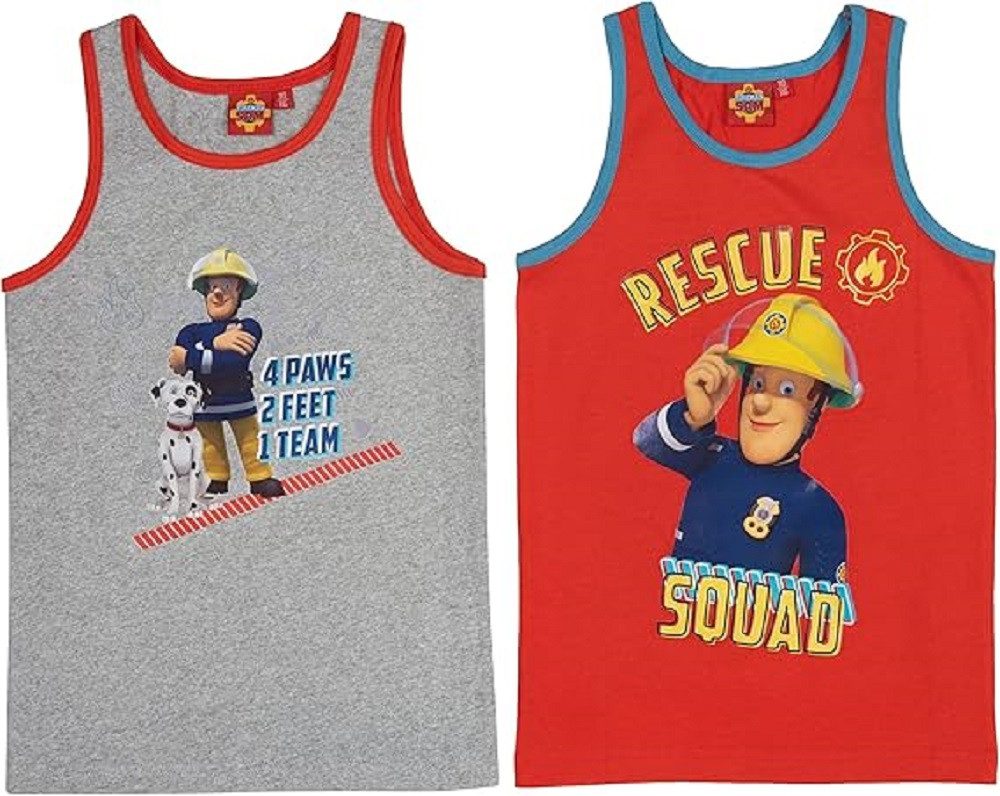 United Labels® Unterhemd Feuerwehrmann Sam Jungen Kinder Unterwäsche Grau/Rot (2er Pack)