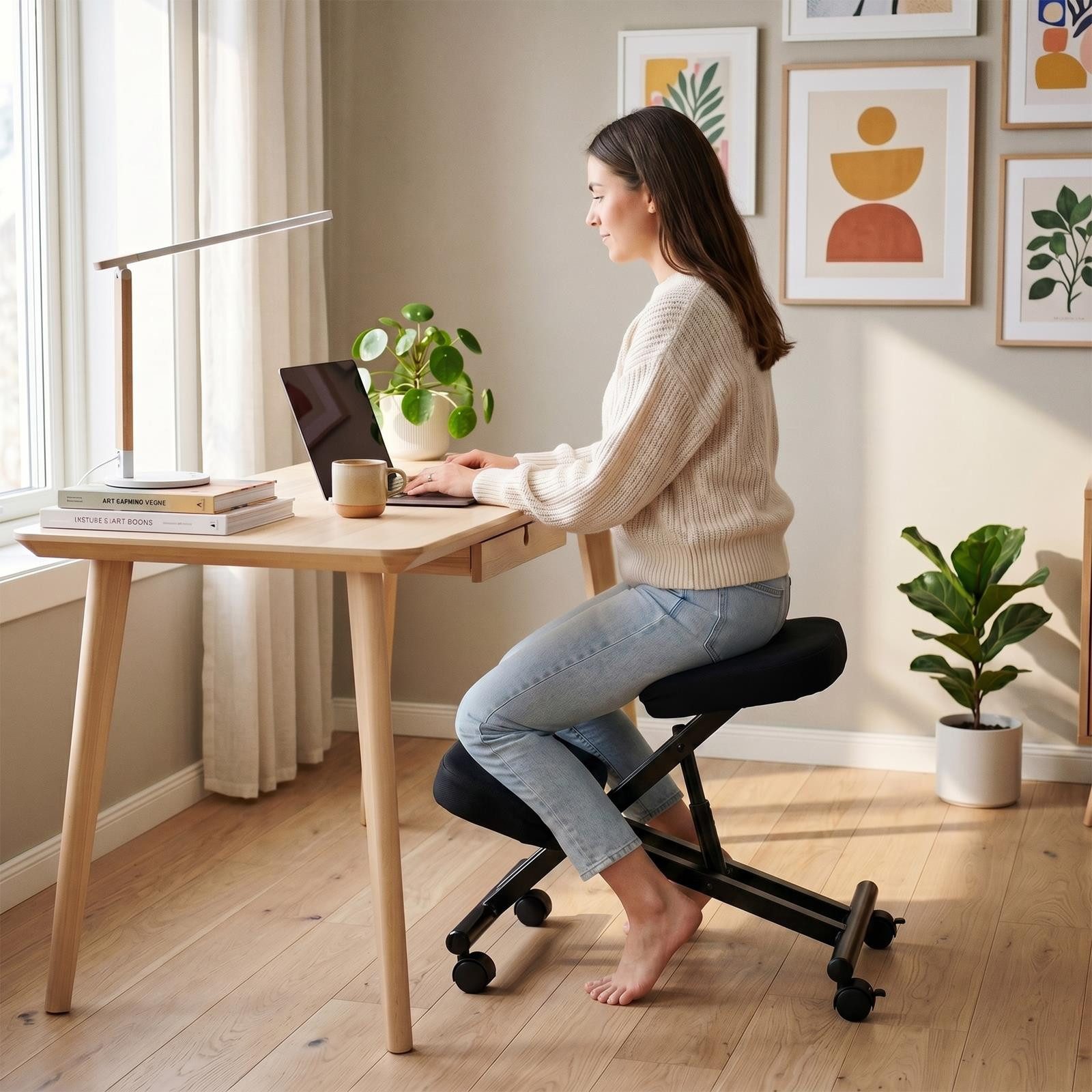 IDIMEX Arbeitshocker ROBERT, Kniestuhl Kniehocker Sitzhocker Bürohocker Stoff ergonomisch orthopädi
