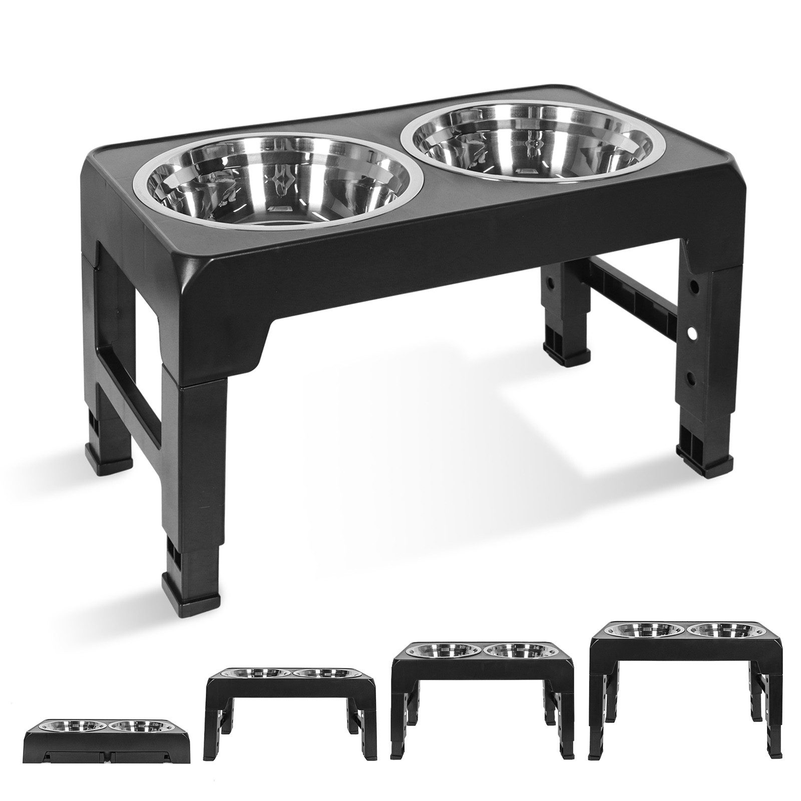 CALIYO Futternapf Hundenäpfe, Hundenapf, 4-fach höhenverstellbare, Faltbare Futterstation Fressnapf Wassernapf, 2X 1200ml Edelstahlnäpfen