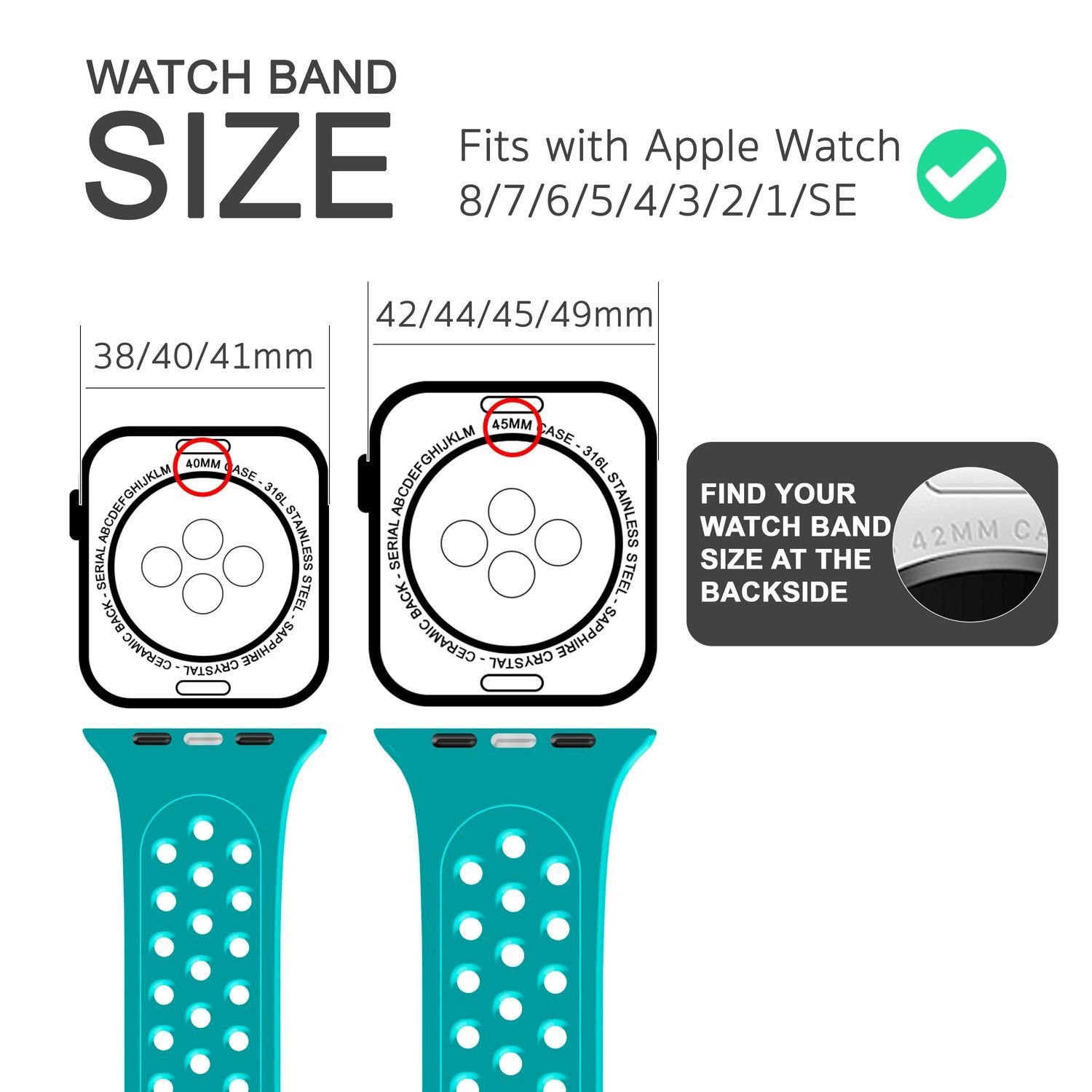 Nalia Smartwatch-Armband Apple Watch 42mm/44mm/45mm/49mm, / Sport Uhr Ersatzband Gelochtes Atmungsaktiv Türkis / Silikon für Fitness