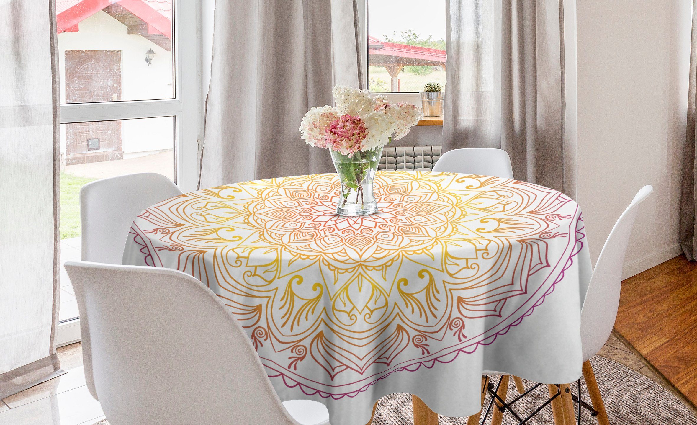 Abakuhaus Tischdecke für Regenbogen-Mandala Tischdecke Küche Abdeckung Kreis Eastern Dekoration, Blume Esszimmer
