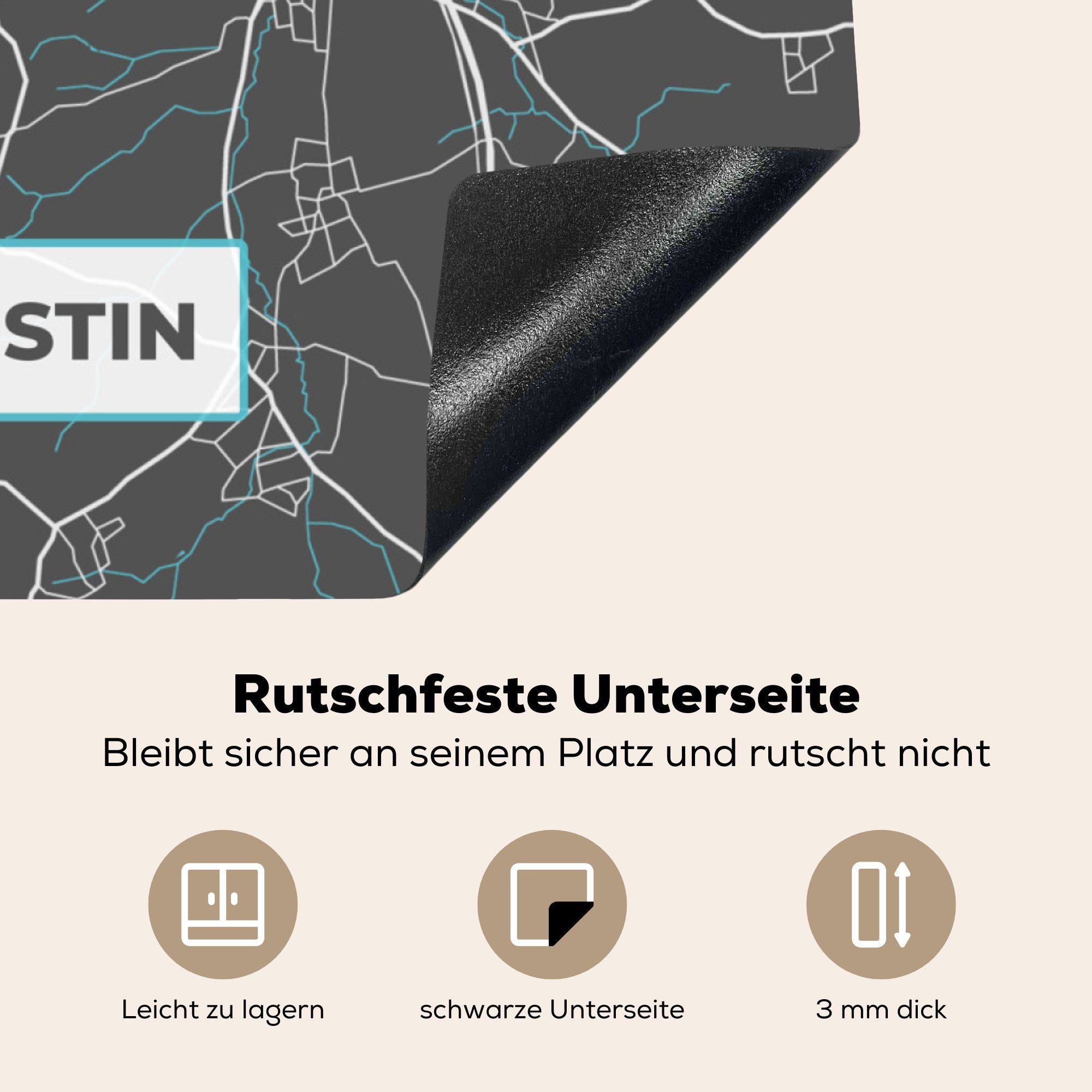 MuchoWow Herdblende-/Abdeckplatte Stadtplan - Deutschlandkarte - Sankt (1 - tlg), Arbeitsplatte - Vinyl, 78x78 küche Karte, für Augustin Blau cm, Ceranfeldabdeckung