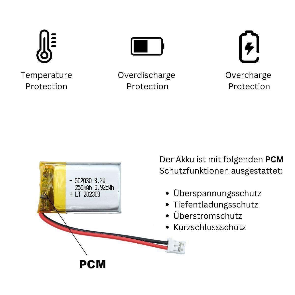 efaso Akku 502030 3,7V 250mAh kompatibel zu Bosch Intuvia BUI255 Display Elektromobil-Akku 250 mAh (3,7 V), mit JST PH2.0 Stecker