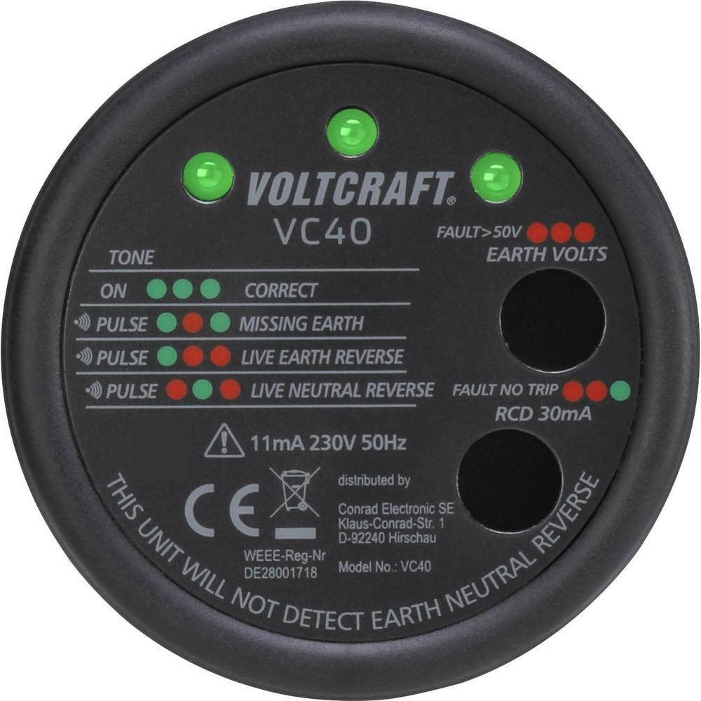 VOLTCRAFT Spannungsprüfer Steckdosentester VC40