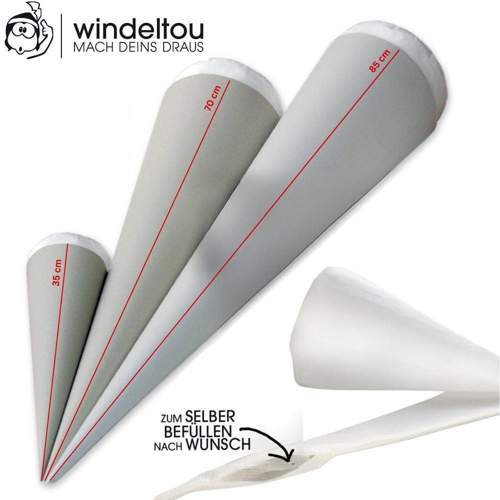 windeltou - MACH DEINS DRAUS Schultüte Schultüten-Bastelset: Premium Papprohling & Kissen ungefüllt, ohne Füllung