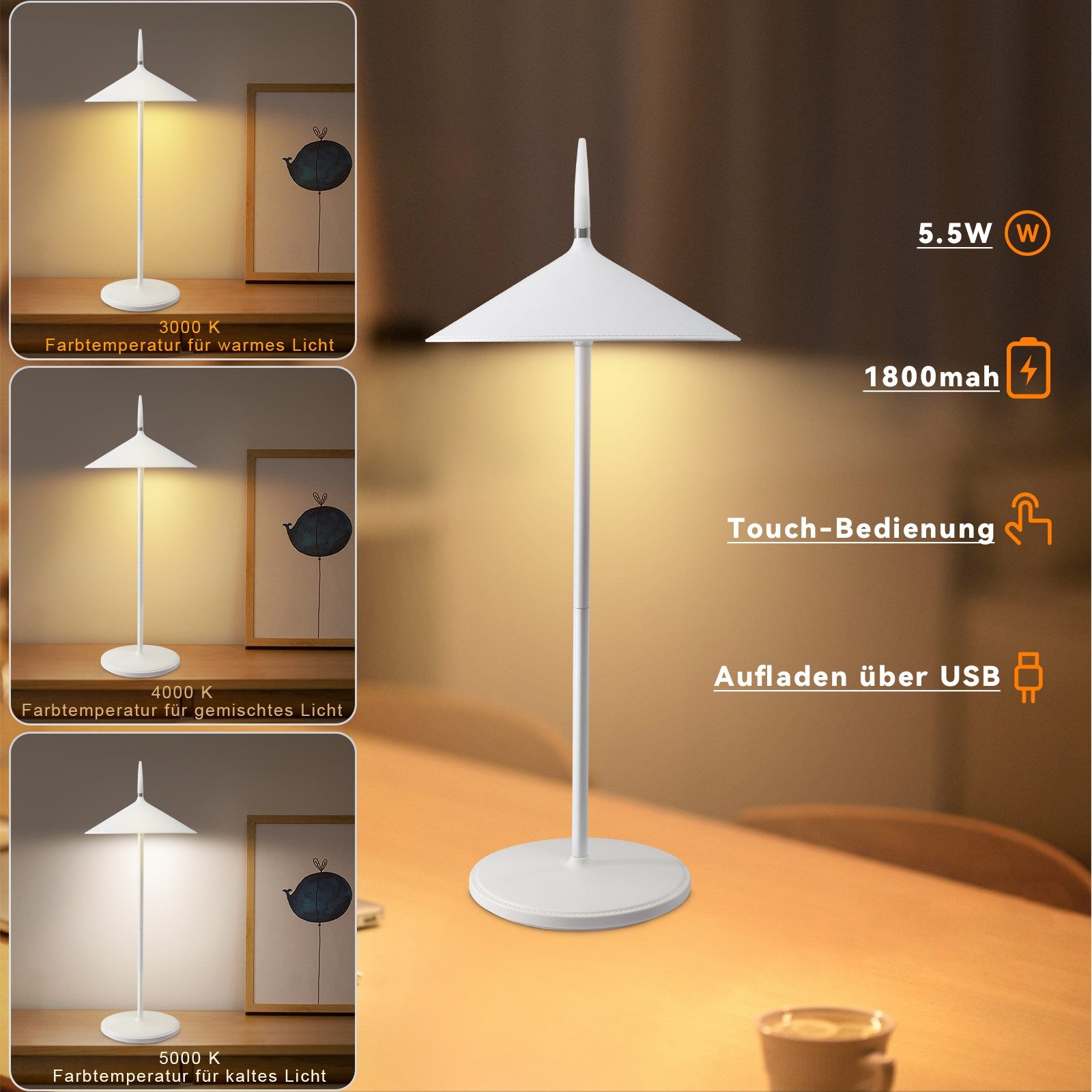 Nettlife Nachttischlampe Kabellos Touch Led Tischleuchte günstig online kaufen