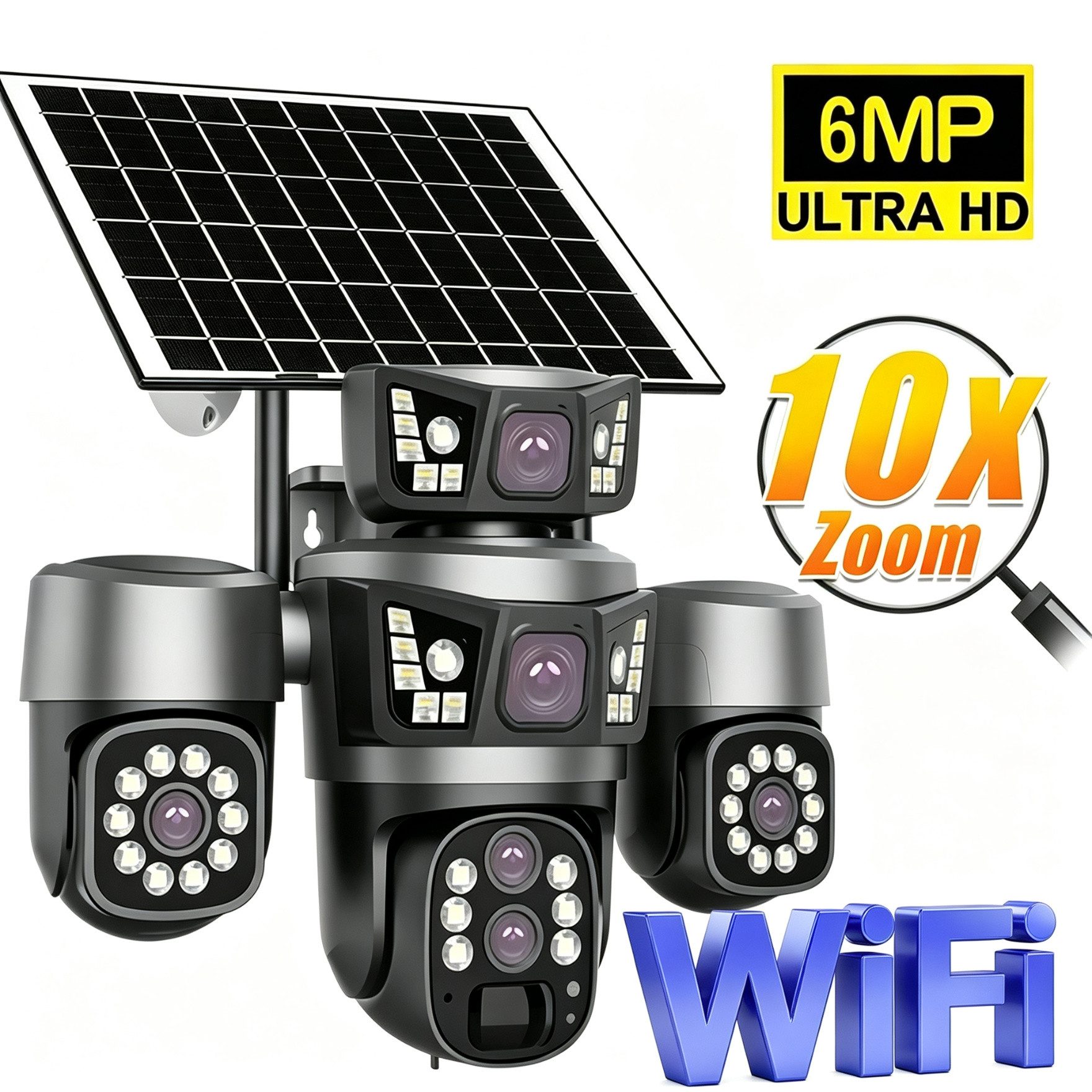 ANTCOOL Überwachungskamera Überwachungskamera WiFi & 4G Solar 3-Objektiv 6MP Außen IP67