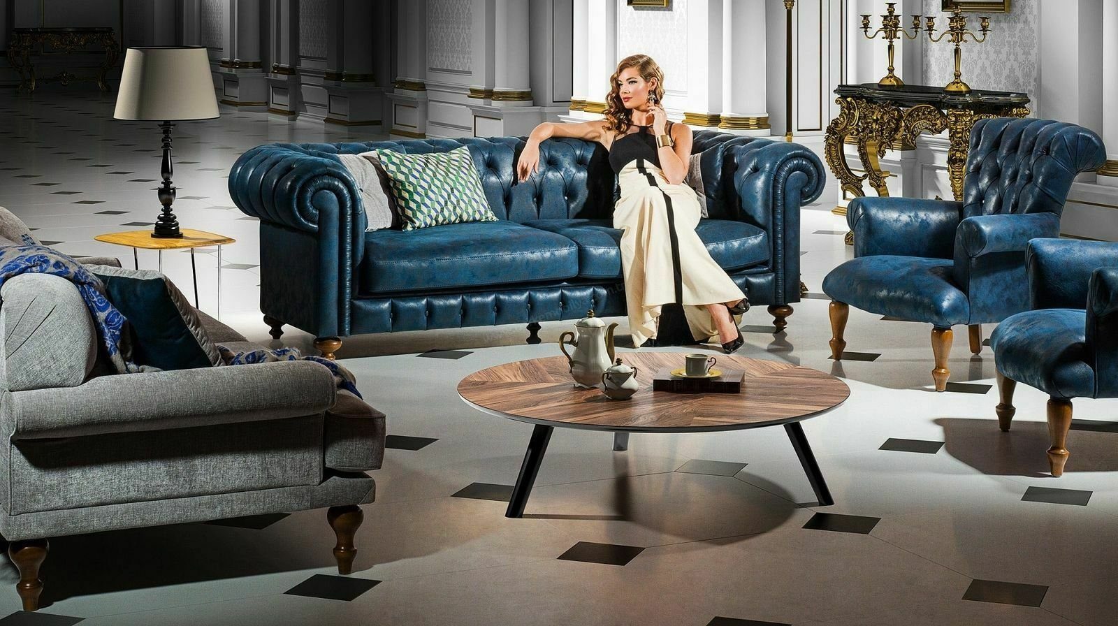 JVmoebel Chesterfield-Sofa, Chesterfield Design Luxus Polster Sofa Couch Sitz