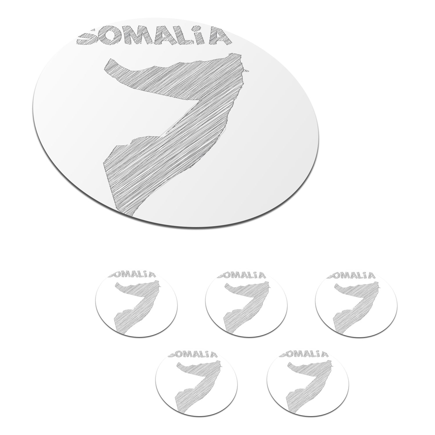 MuchoWow Glasuntersetzer Becher für Korkuntersetzer, von Skizze Zubehör Gläser, Tasse, Tassenuntersetzer, Somalia, Illustration einer 6-tlg., Getränkeuntersetzer