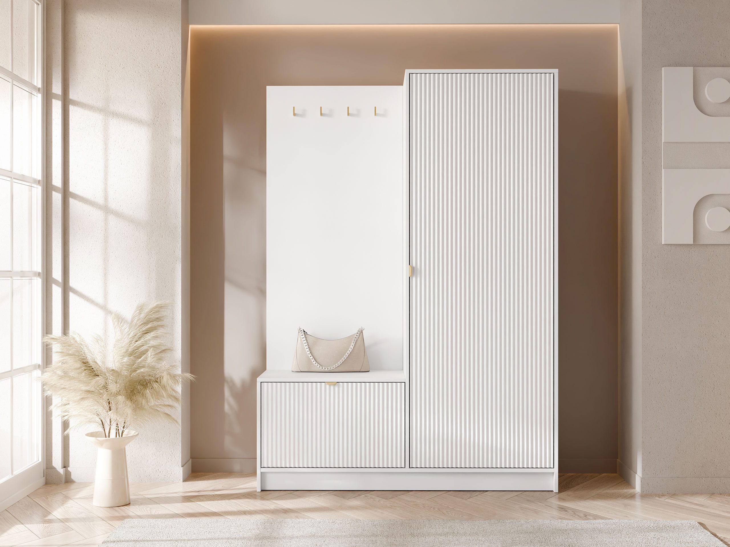 MIRJAN24 Garderoben-Set Tireno, (mit Drehtür und Klappe), 120x40x180 cm, Enthält 4 Kleiderhaken