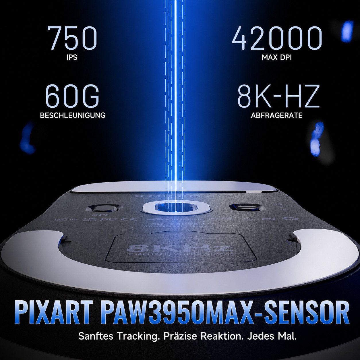 ATTACK SHARK X8ULTRA 8KHz Drahtlose Gaming-Maus,Nordic 52840,PAW3950MAX,42KDPI Gaming-Maus (Bluetooth, 2.4G, USB-C, 750 IPS und 50g Beschleunigung) – Bild 5 von 5