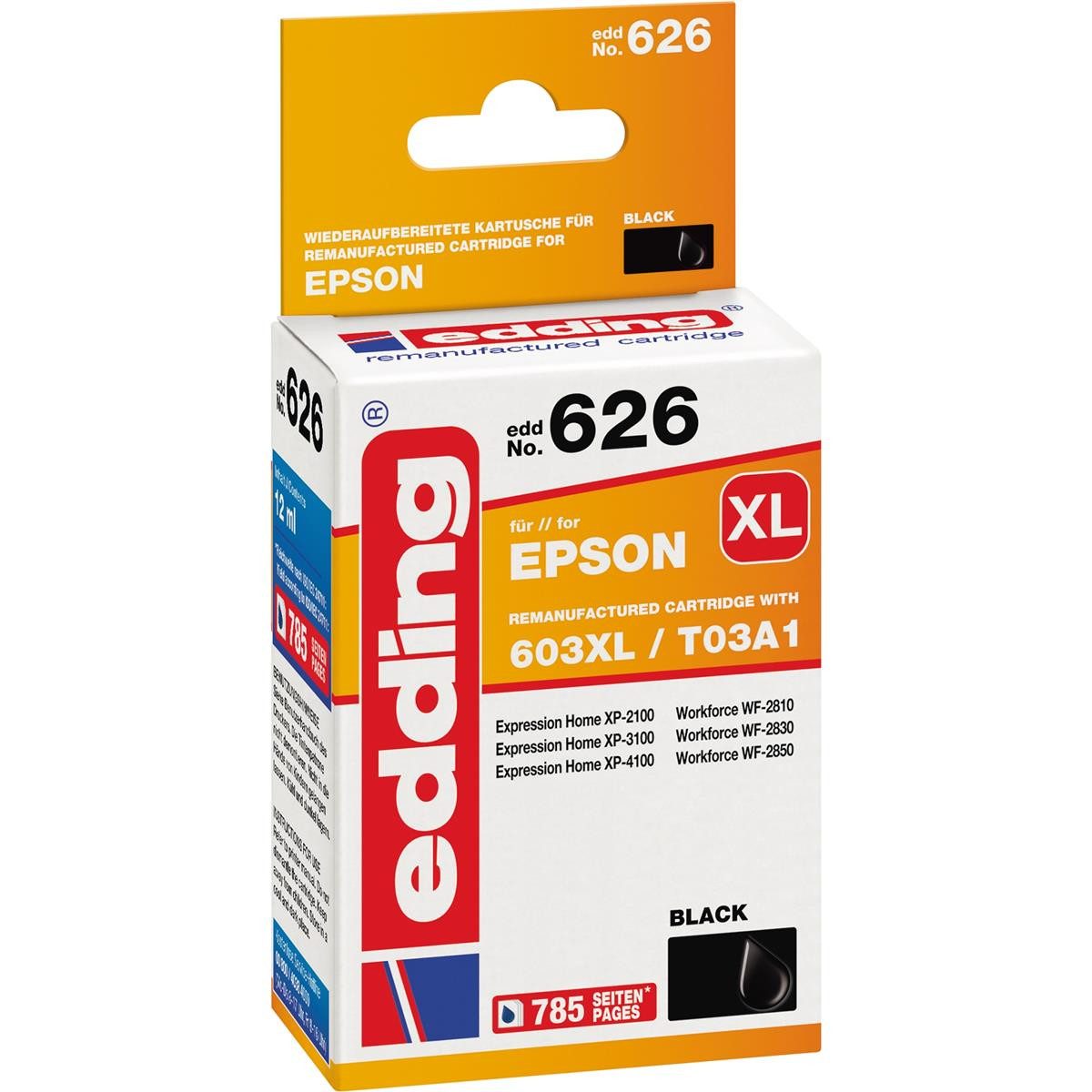 edding edding EDD-626 schwarz Druckerpatrone kompatibel zu EPSON 603XL Bk Tintenpatrone