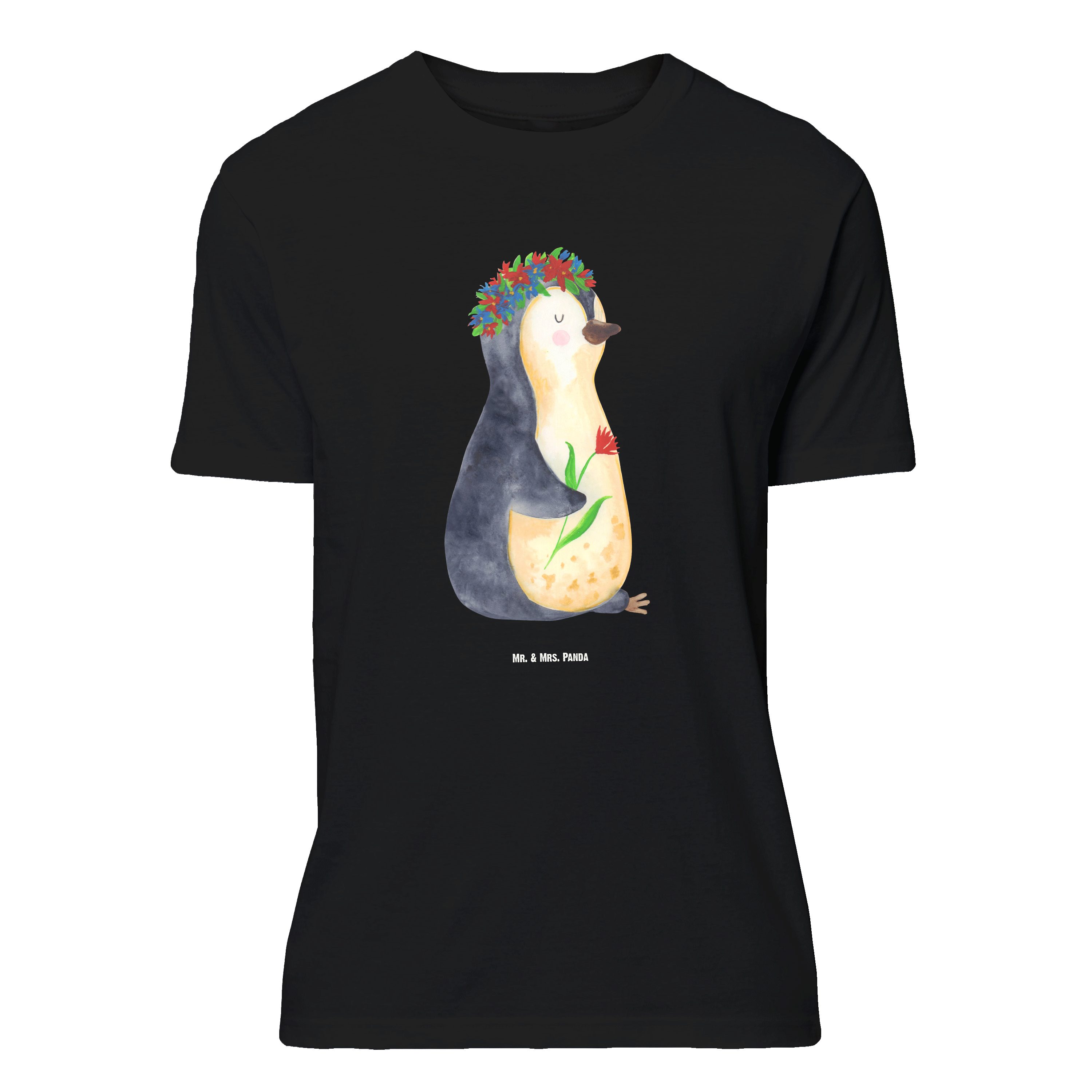 Mr. & Mrs. Panda T-Shirt Pinguin Blumen, Größe XL T-Shirt, Schwarz, Shirt, Tshirt, T-Shirt, Wu (Packung) Lebensziele Blumenliebe Pinguin