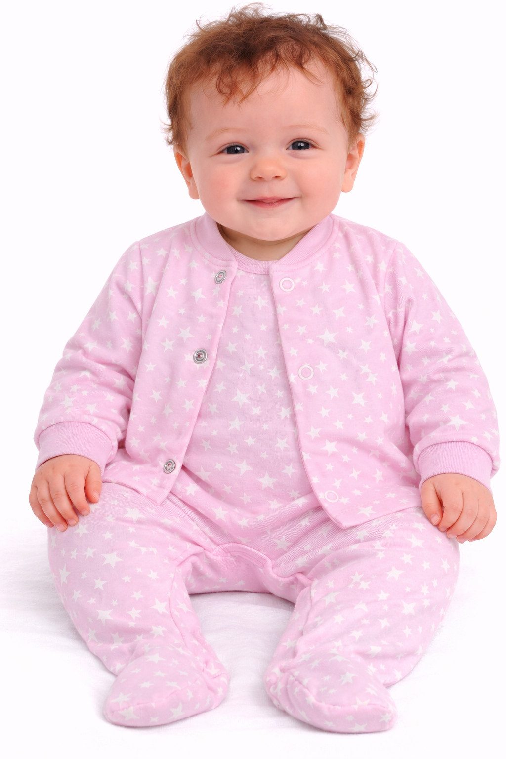 La Bortini Strampler Strampler und Hemdchen Set Baby Anzug in Rosa mit Sternen (Set für Neugeborene in Rosa mit Sternchen Muster, Erstlingsset 2-teilig, für Mädchen) 44 50 56 62 68 74 80 86, aus reiner Baumwolle