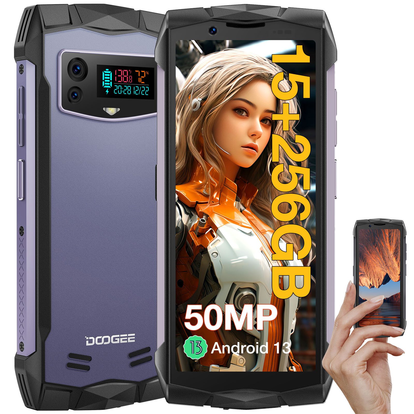 DOOGEE SMINI, 4.5 Zoll, 15 GB+256 GB, 3000 mAh, Outdoor Smartphone (4,5 Zoll, 256 GB Speicherplatz, 50 MP Kamera, NFC unterstütz, 8 +7 GB erweiterter)