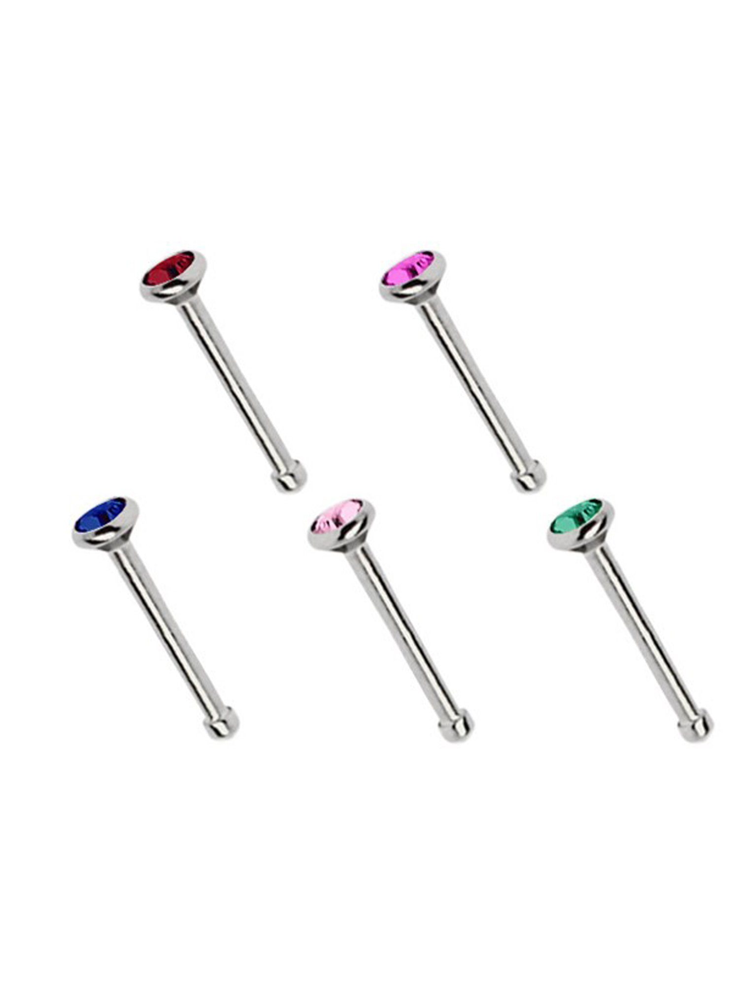 Adelia´s Nasenpiercing Piercing Piercing Nasenpiercing, Titan Piercing 5 bunte Nasenstecker im Set mit Stopper, Stab 0,8 mm