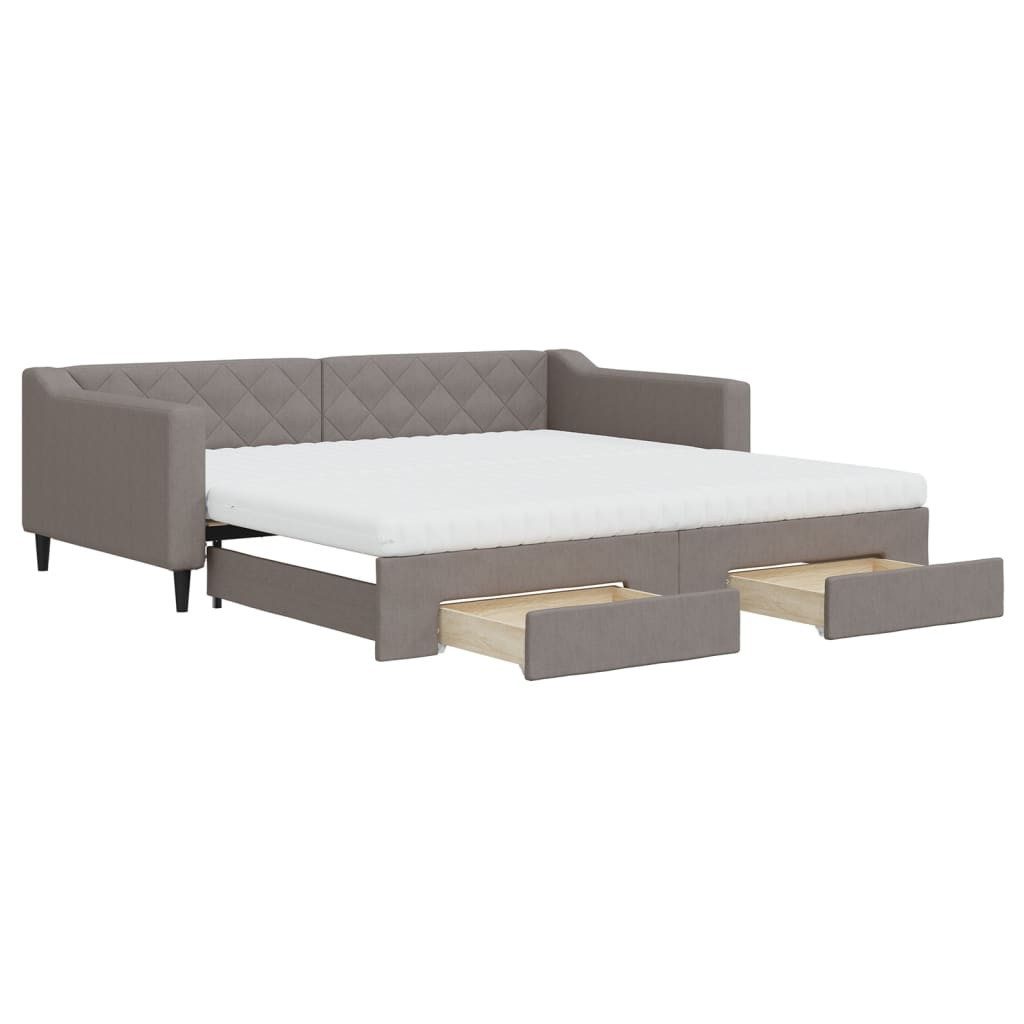 vidaXL Bett, Tagesbett Ausziehbar mit Schubladen Taupe 100x200 cm Stoff günstig online kaufen