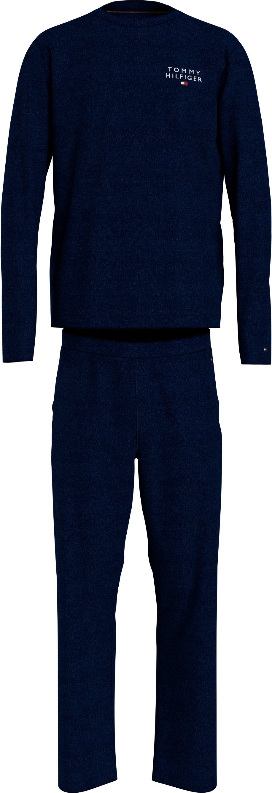 Tommy Hilfiger Underwear Schlafanzug LS PJ SET WOVEN SELF FABRIC WB (2 tlg)  mit einem Logo-Druck auf der Brust