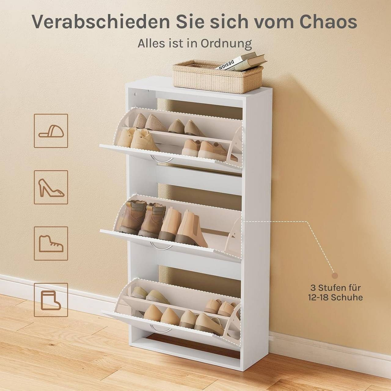 Woltu Schuhschrank (1-St) mit 3 Regale, verstellbaren Trennwänden, für 14-18 Paar Schuhe – Bild 5 von 5