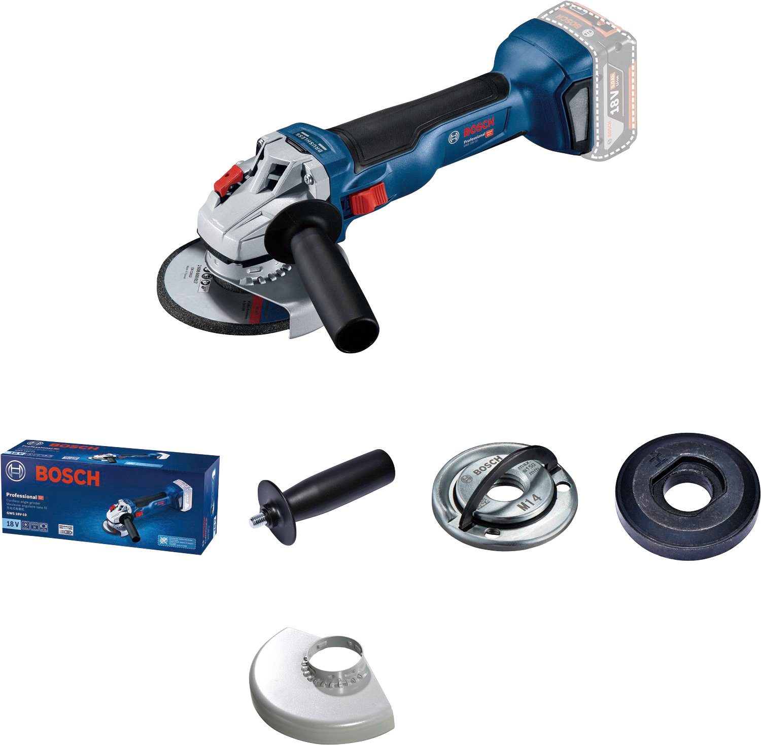 Bosch Professional Akku-Winkelschleifer GWS 18V-10 Professional, verbesserte Leistungsfähigkeit, ohne Akku und Ladegerät