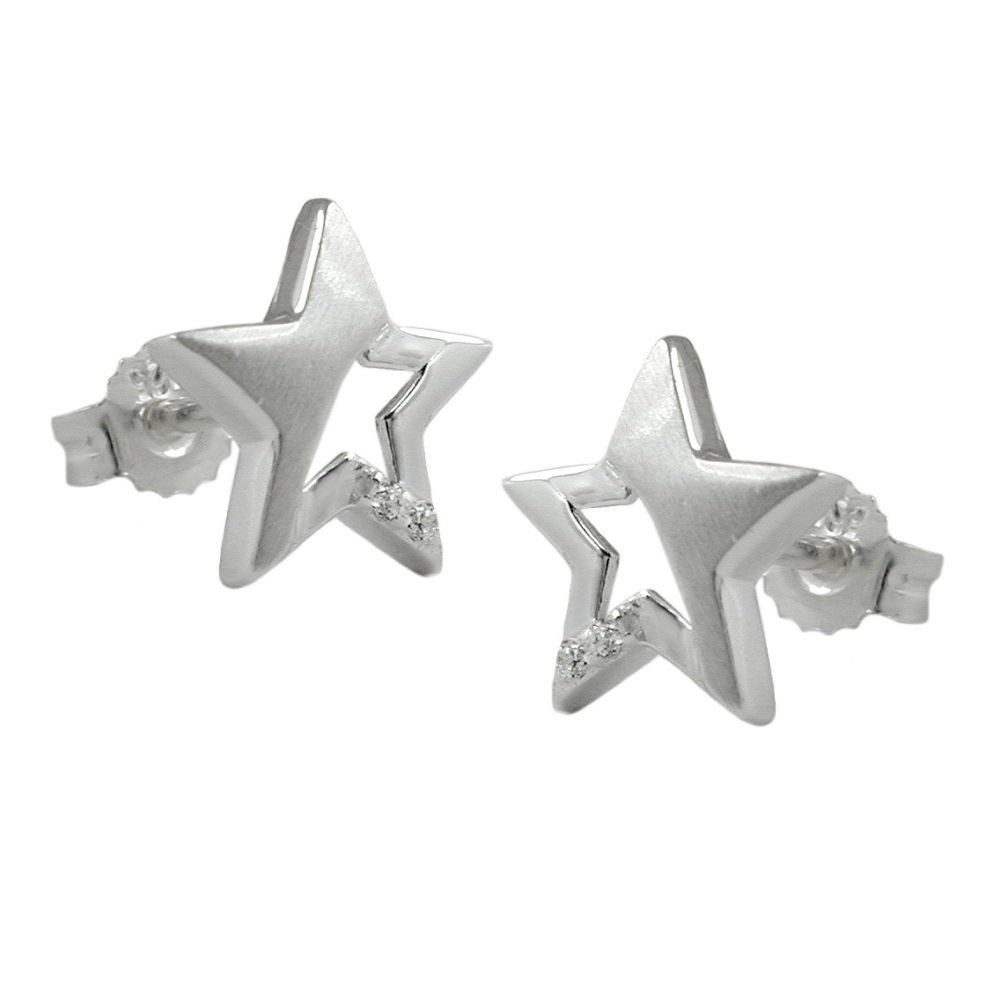 Paar Ohrstecker Stern mit Zirkonia - Ohrstecker 925 Silber