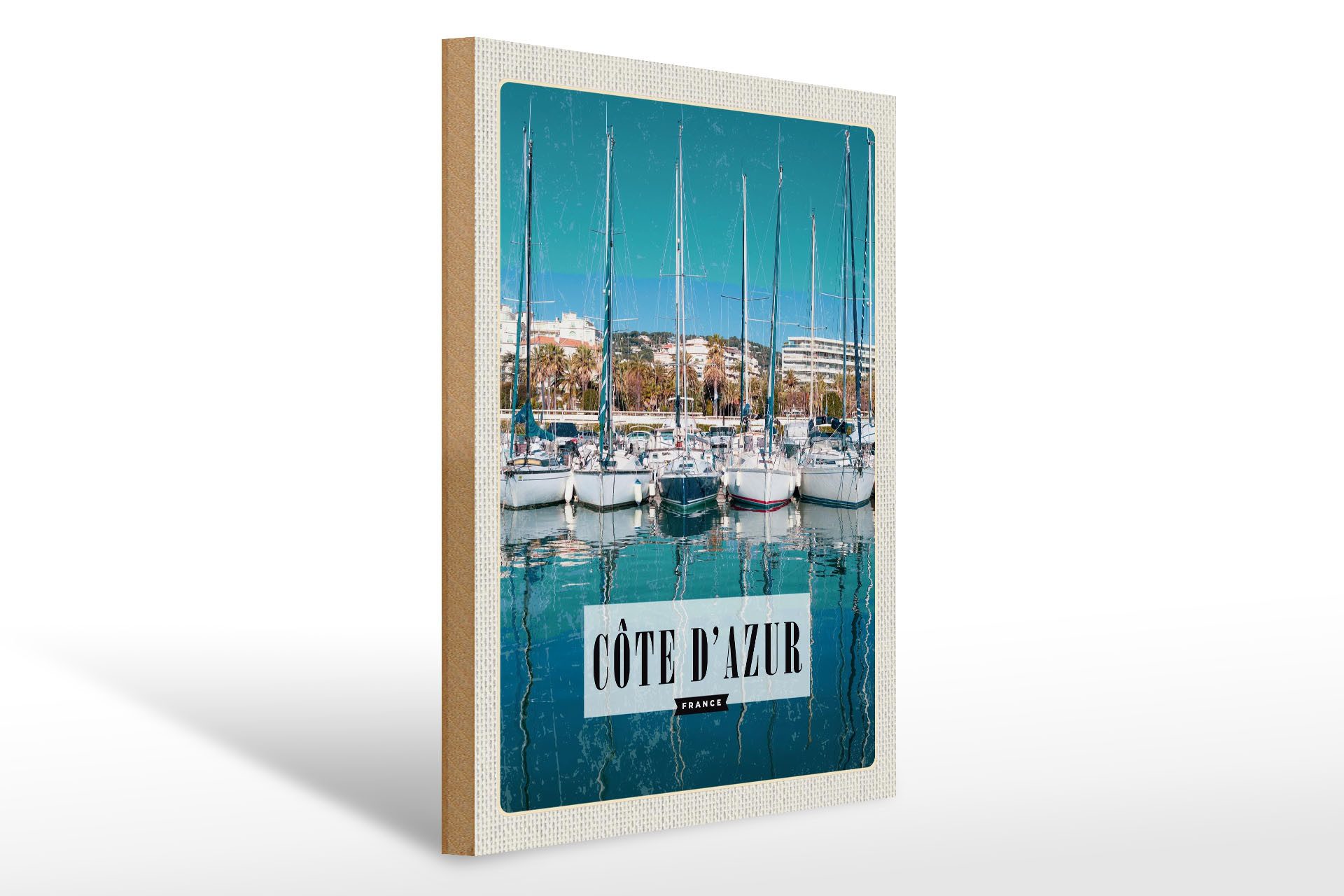 Femer GmbH Holzbild Reise 30x40 Cote d'Azur France Hafen Segelboote, (1 St), Glatte Holzfaserplatte (MDF), vorn beschichtet