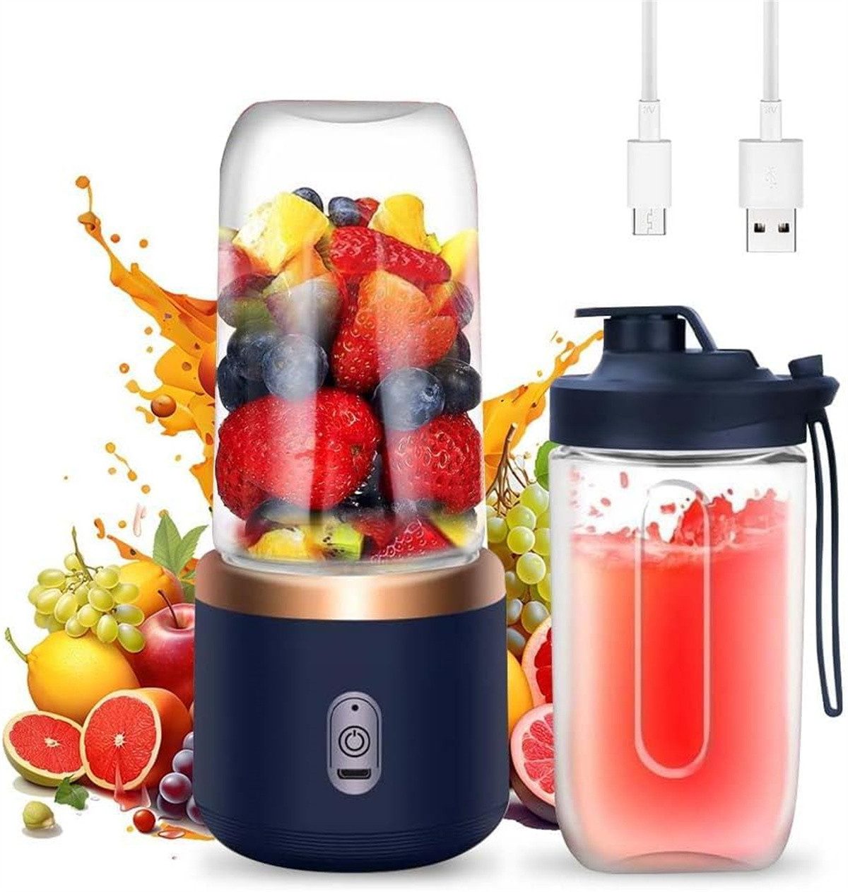 Fanttik Смузи мейкеры Akku-Smoothie-Maker Smoothie-to-go Tragbarer Entsafterbecher, 40 W, 400ml, 21000 Schnitte/Min, mit 6 Klingen