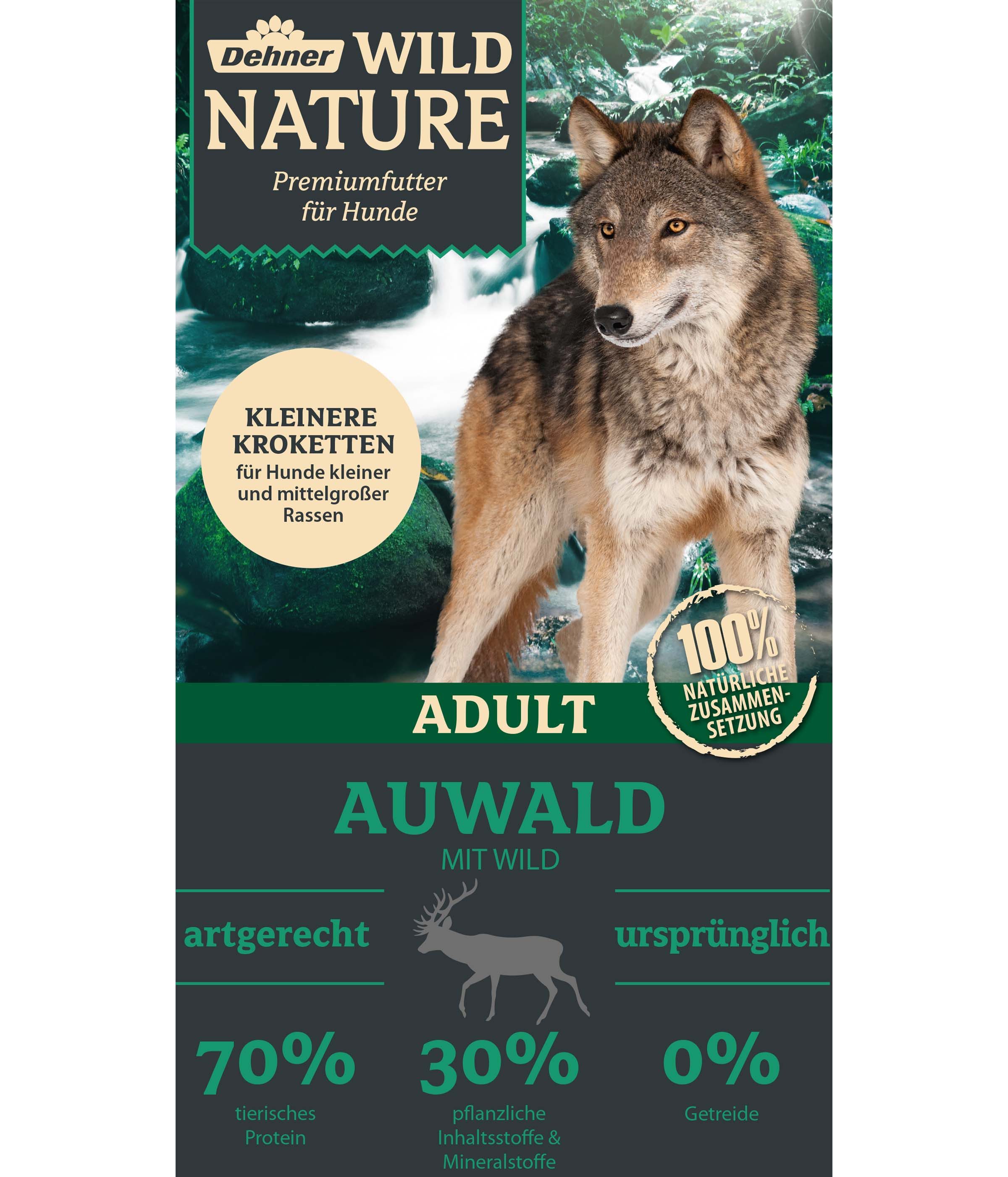 Dehner Wild Nature Hundefutter Auwald, Kroketten Wild, Trockenfutter für: Hunde, getreidefreies und zuckerfreies Trockenfutter für ausgewachsene Hunde