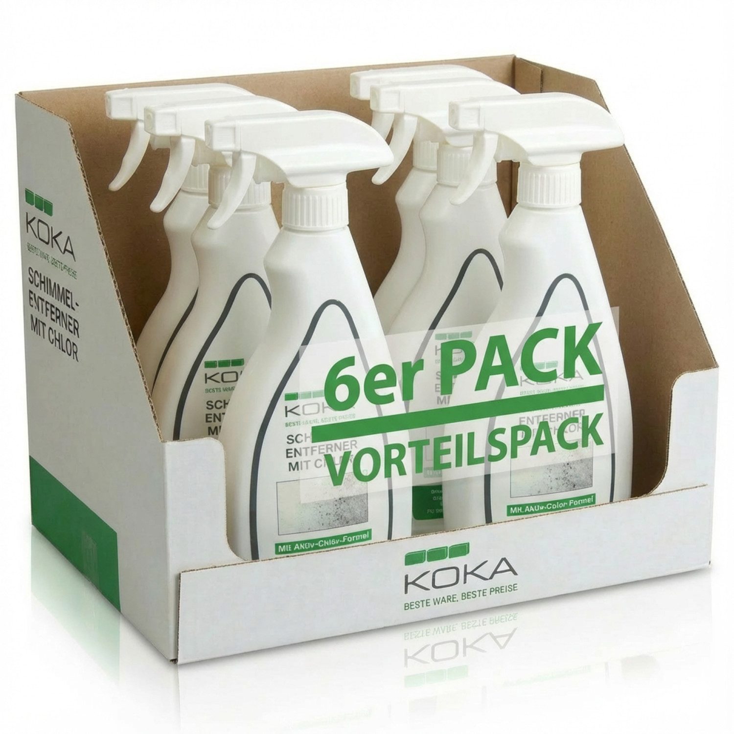 KOKA 6x Flasche Schimmelentferner mit Aktiv Chlor 3L Schimmelentferner (6-St. 6x Flasche Anti Schimmel-Spray Schimmel-Reiniger Bleich-Effekt Wand Boden Fugen)