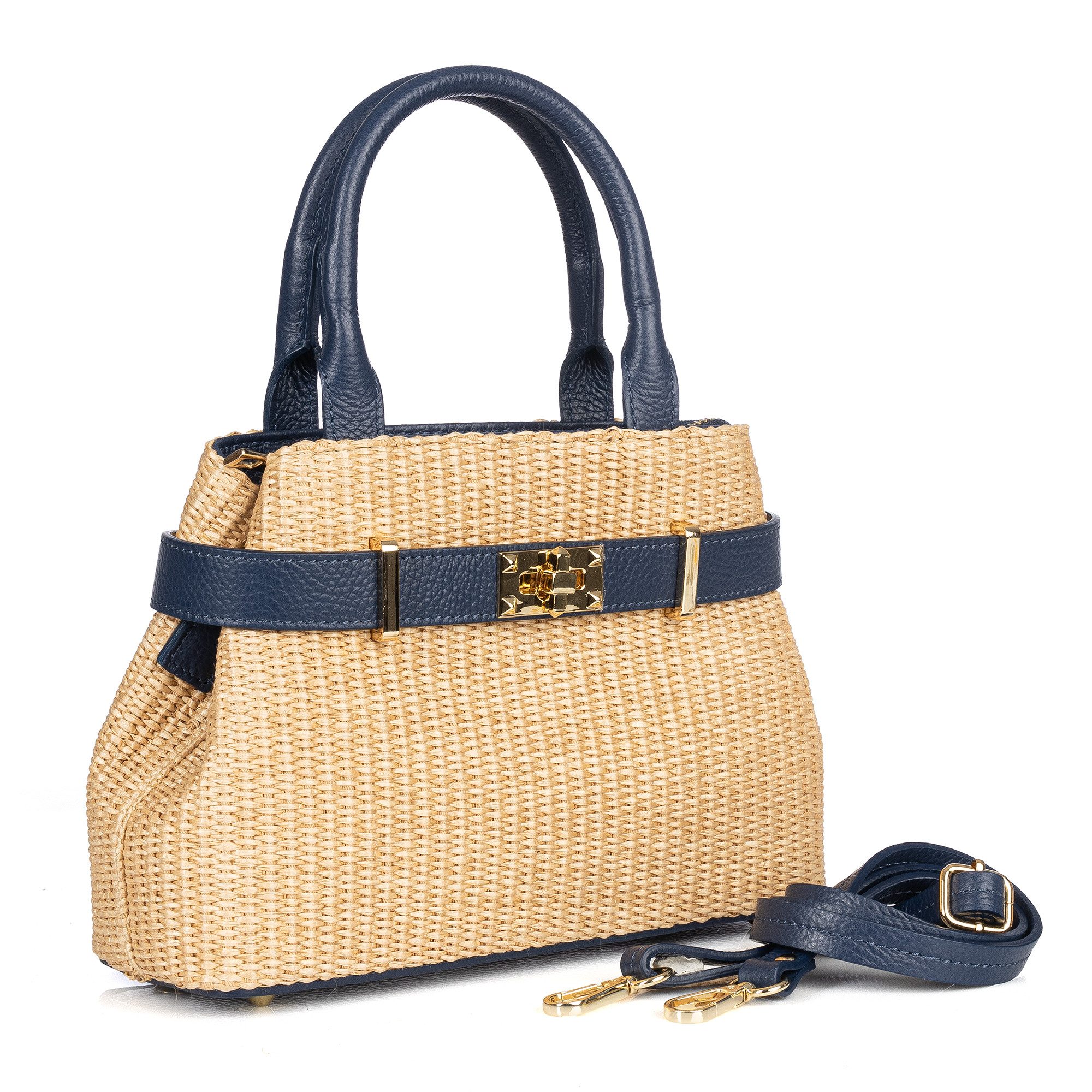Der Trachtler Trachtentasche Damen Raffia-Tasche mit Lederdetails, - Made in Italy
