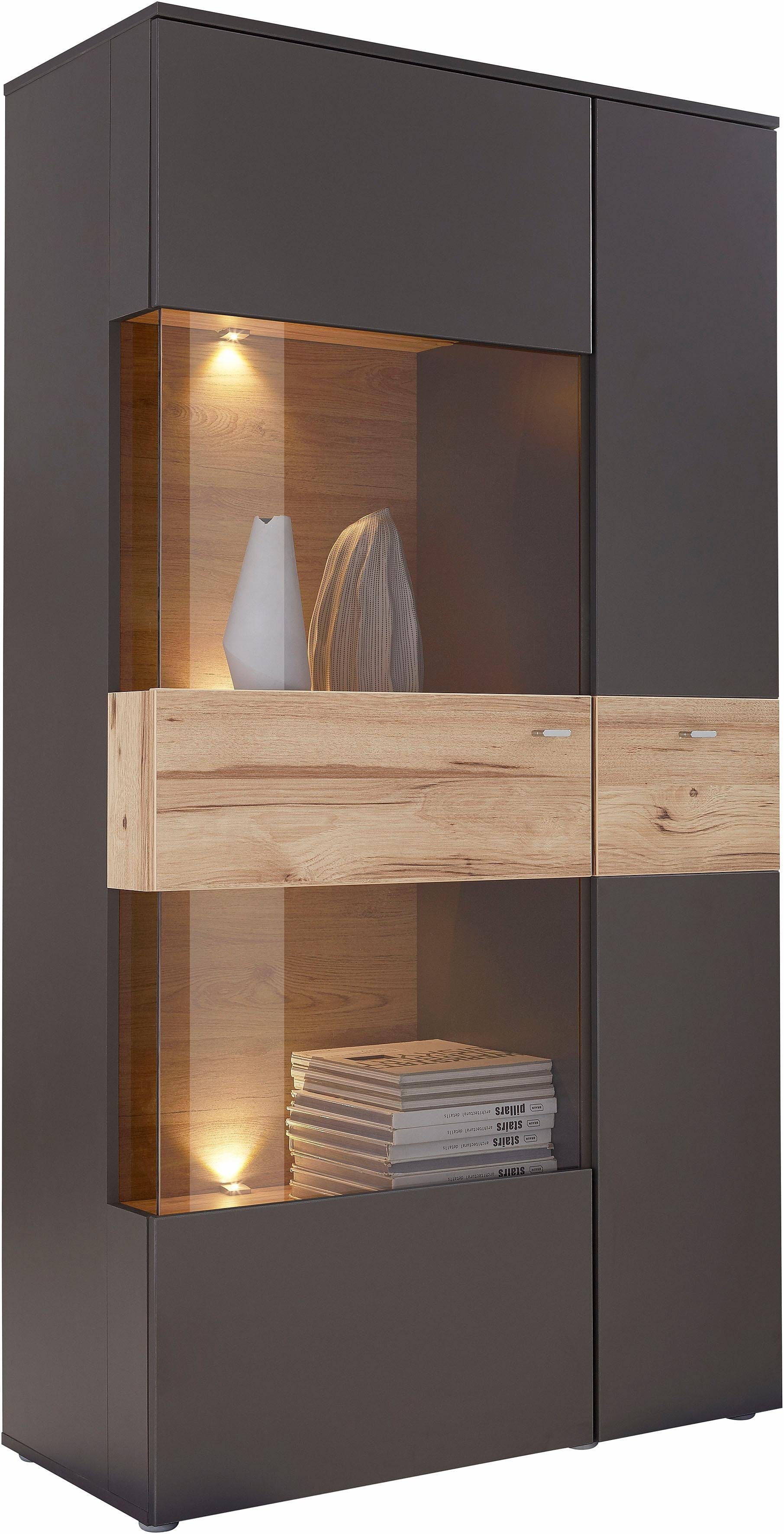 FORTE Vitrine Como Highboard, LED Beleuchtung Einlegeböden, Glastüre, Soft Close