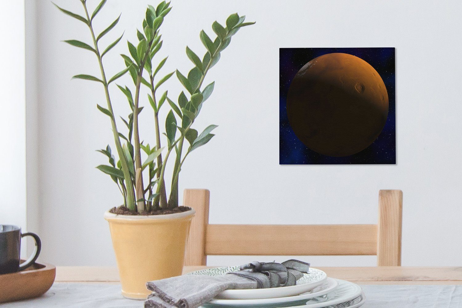 OneMillionCanvasses® Leinwandbild Mars vor einem St), Leinwand dunklen für Hintergrund, (1 Wohnzimmer Schlafzimmer Bilder
