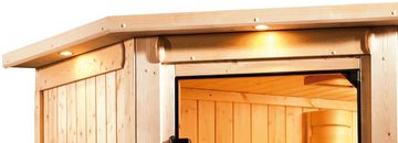 Karibu Sauna Corvina, BxTxH: 224 x 210 x 206 cm, 40 mm, (Set) 9-kW-Ofen mit externer Steuerung