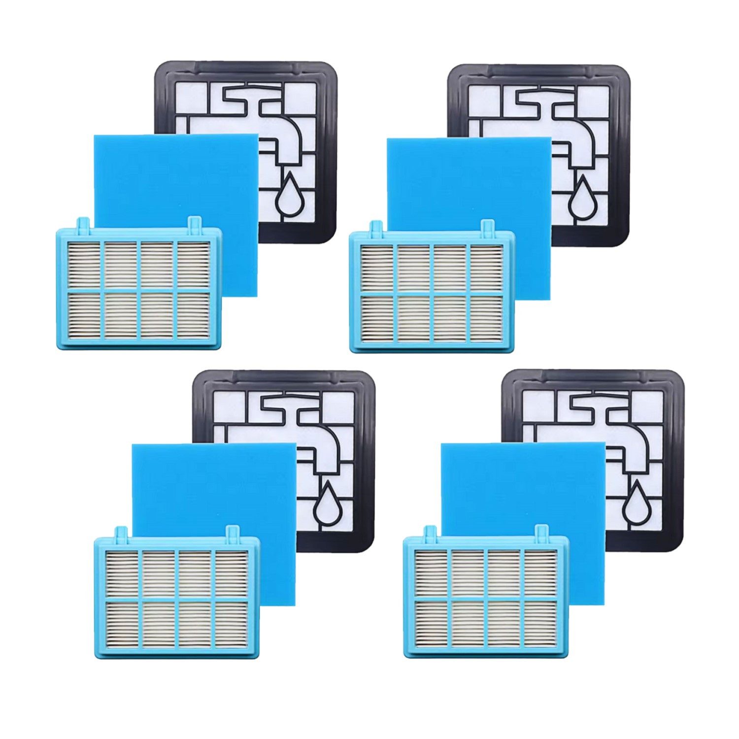 ARLI HEPA-Filter 4x Hepa Filterset 3 teilig, Zubehör für Philips FC8010/01 FC8010/02 FC9331 FC9332, Ersatzfilter