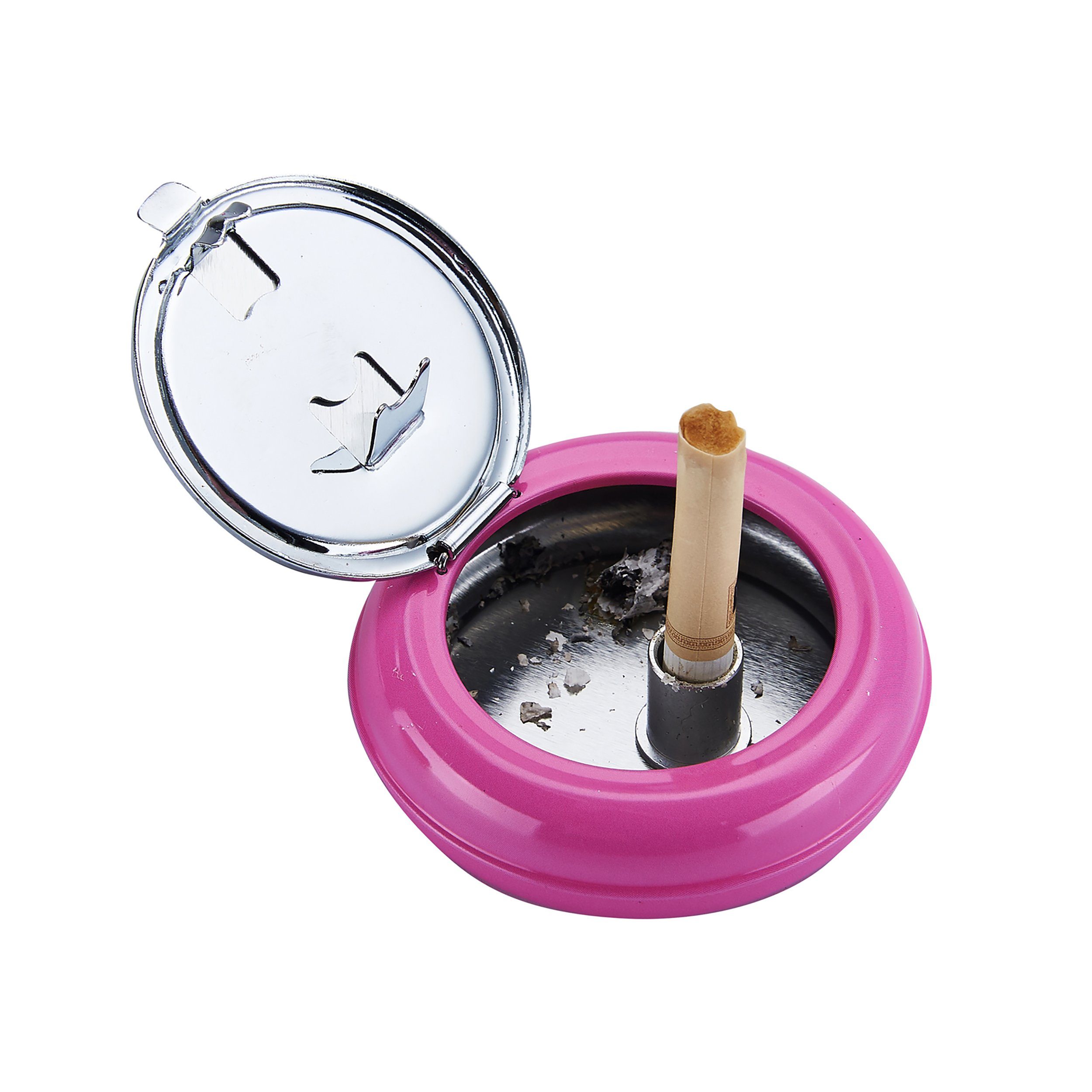 CHAMP Aschenbecher Taschen ASCHENBECHER Ø6,5cm mit Glutkiller Deckel Metall 22 (Pink), rund Reiseaschenbecher Mini Taschenaschenbecher Reise Outdoor