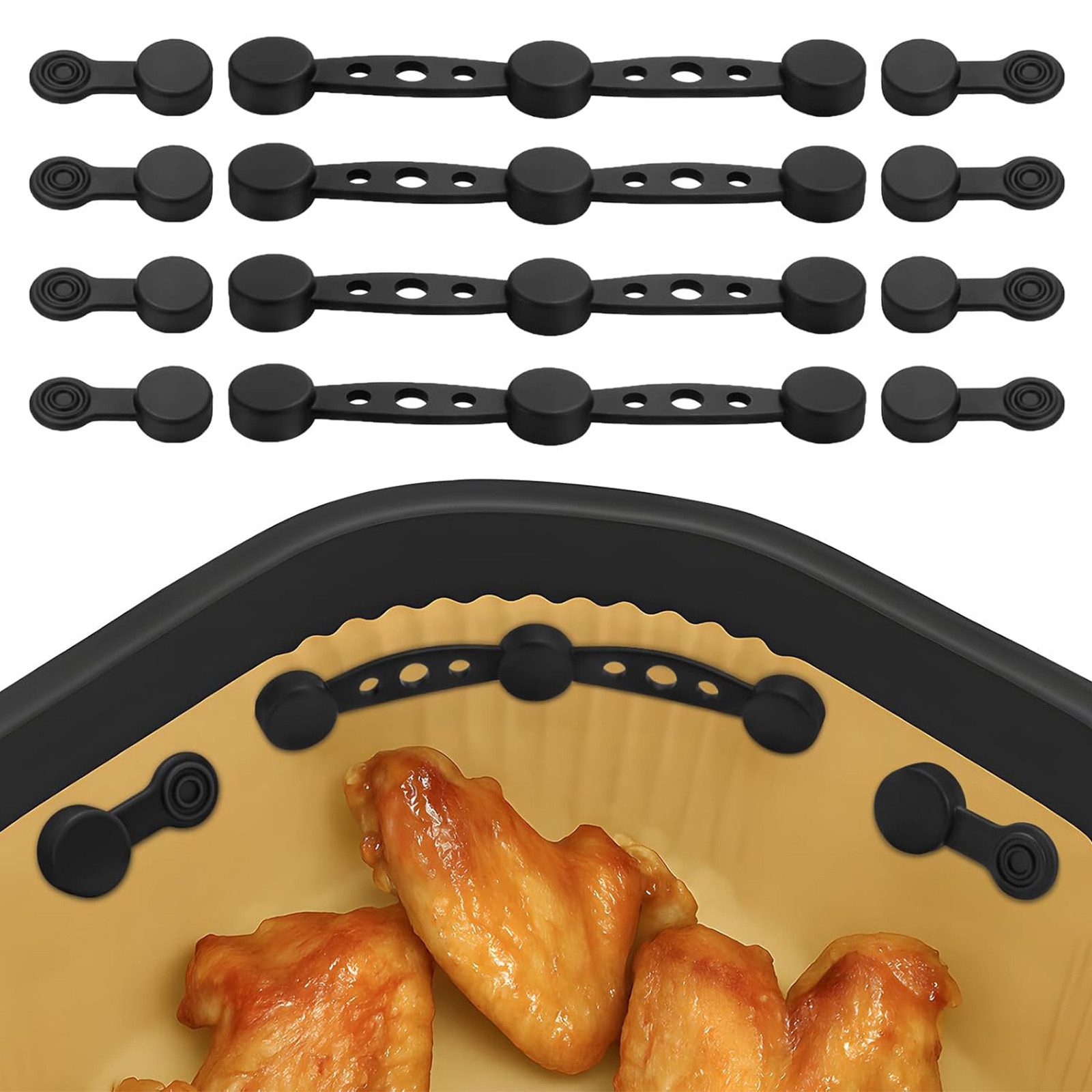 HAUSS SPOLE Backpapier Silikonschnallen Magnetverschluss für Heißluftfritteusen Backklammer, Kompatibel mit Heißluftfritteusen mit Metallteilen