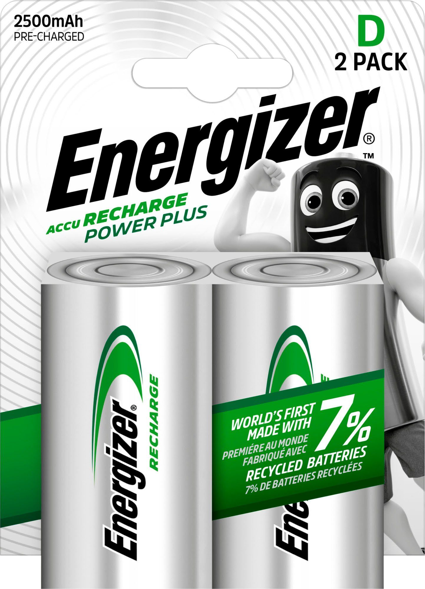 Energizer 2er Pack NiMH Power Plus, Mono (D), 2500 mAh Akku Mono D (2 St)