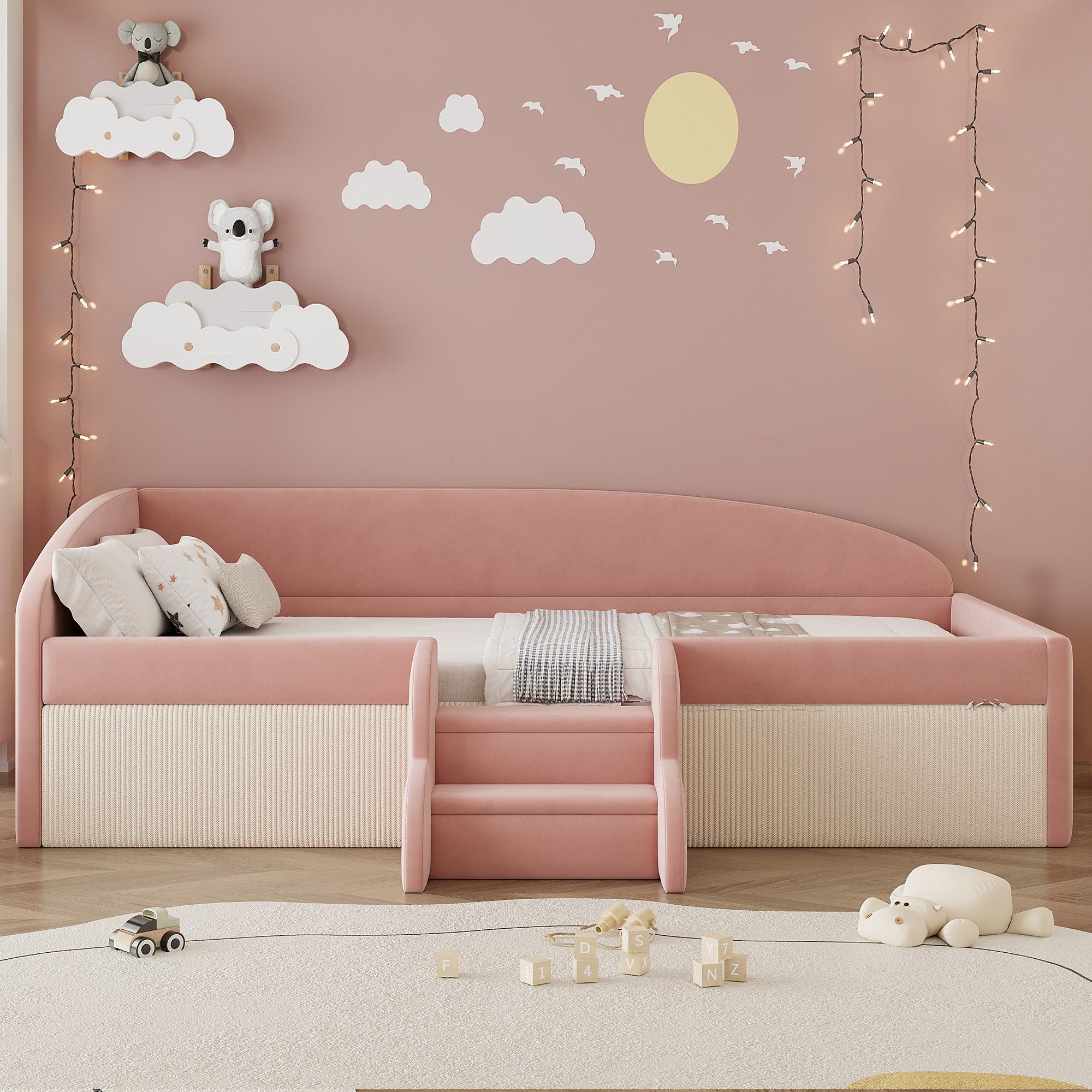 Flieks Polsterbett, Kinderbett Schlafsofa Einzelbett 90x190cm mit Treppe un günstig online kaufen