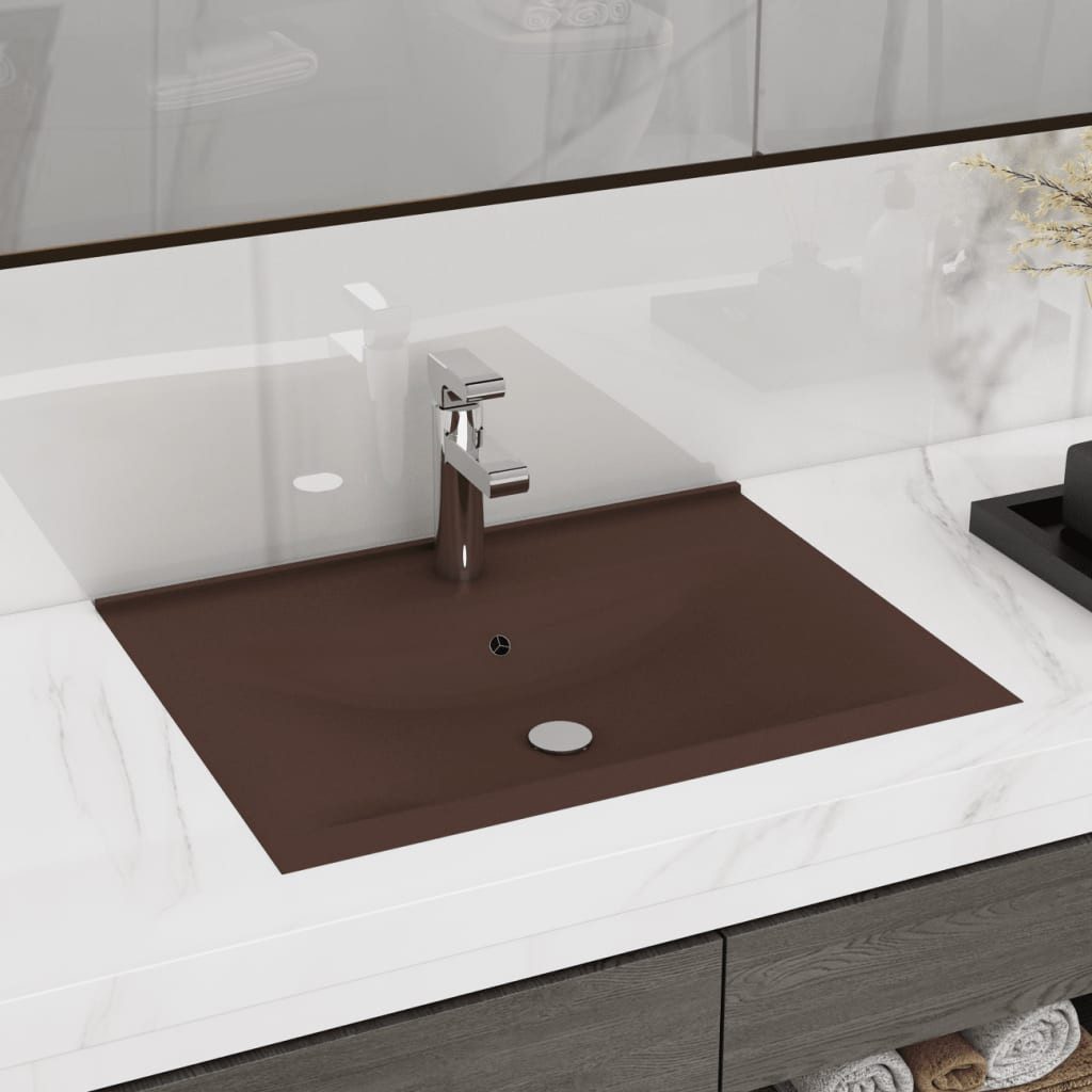 vidaXL Waschbecken NA Waschbecken Badezimmer Einbauwaschbecken mit Hahnloch Matt-Dunkelbr