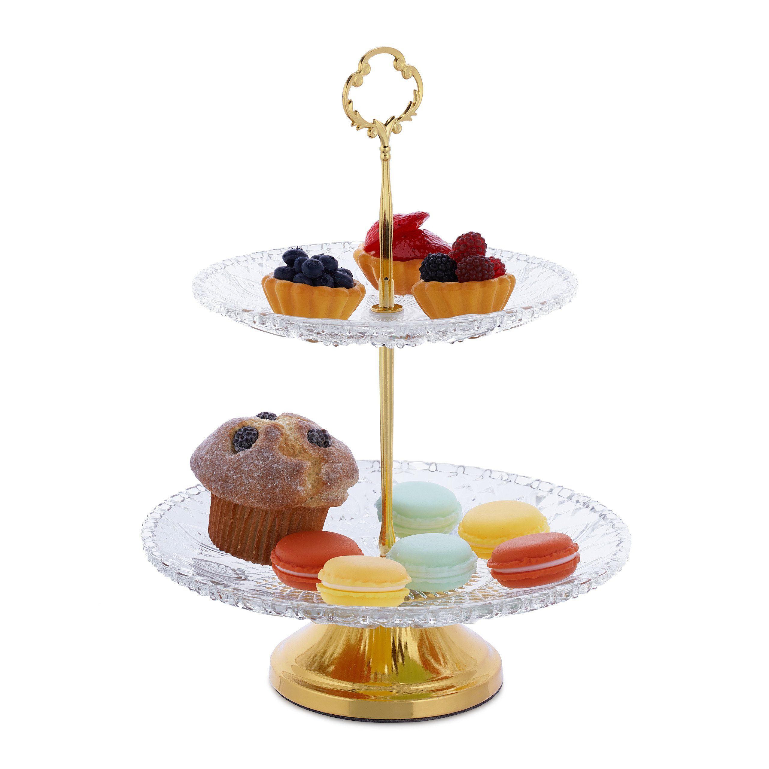 relaxdays Etagere 2-stöckige Etagere aus Glas, Glas, (2-tlg)